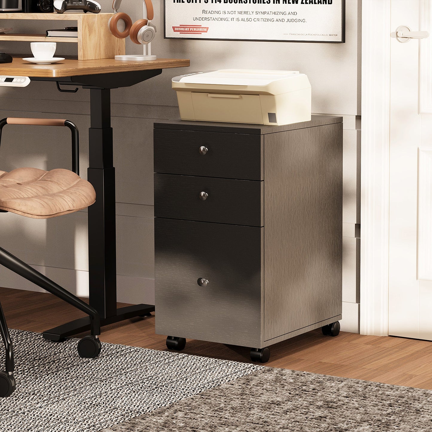 Walsunny Home  Cabinet with Adjustable Shelf,Wooden Storage Cabinet with 3 Drawers,Modern Farmhouse Coffee Bar Cabinet with Storage for Living Room