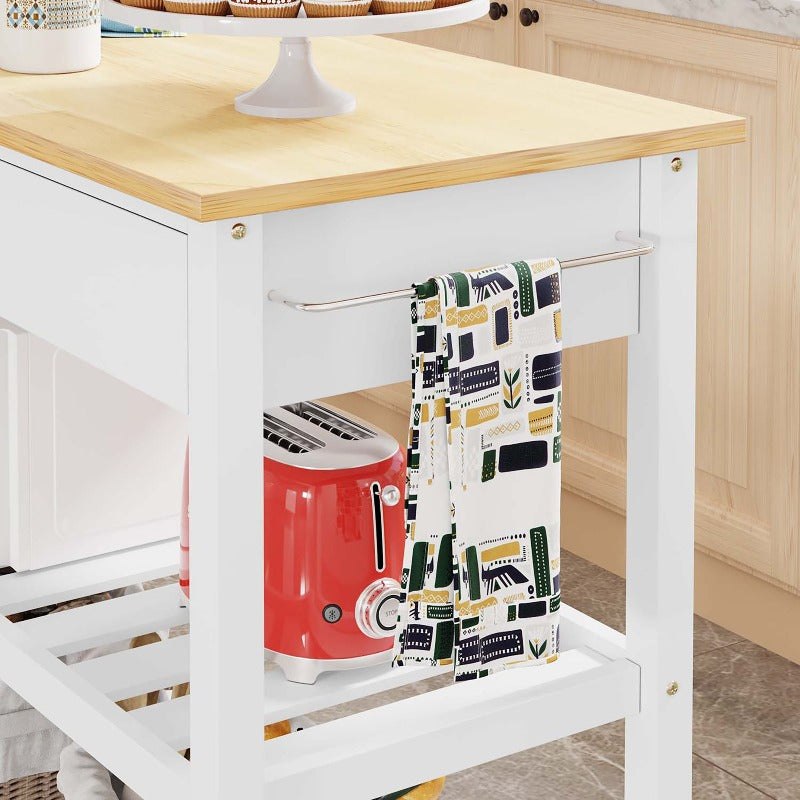 Walsunny 40‘’ Kitchen Island Storage & Bar Cart with Solid Wood Top#color_white