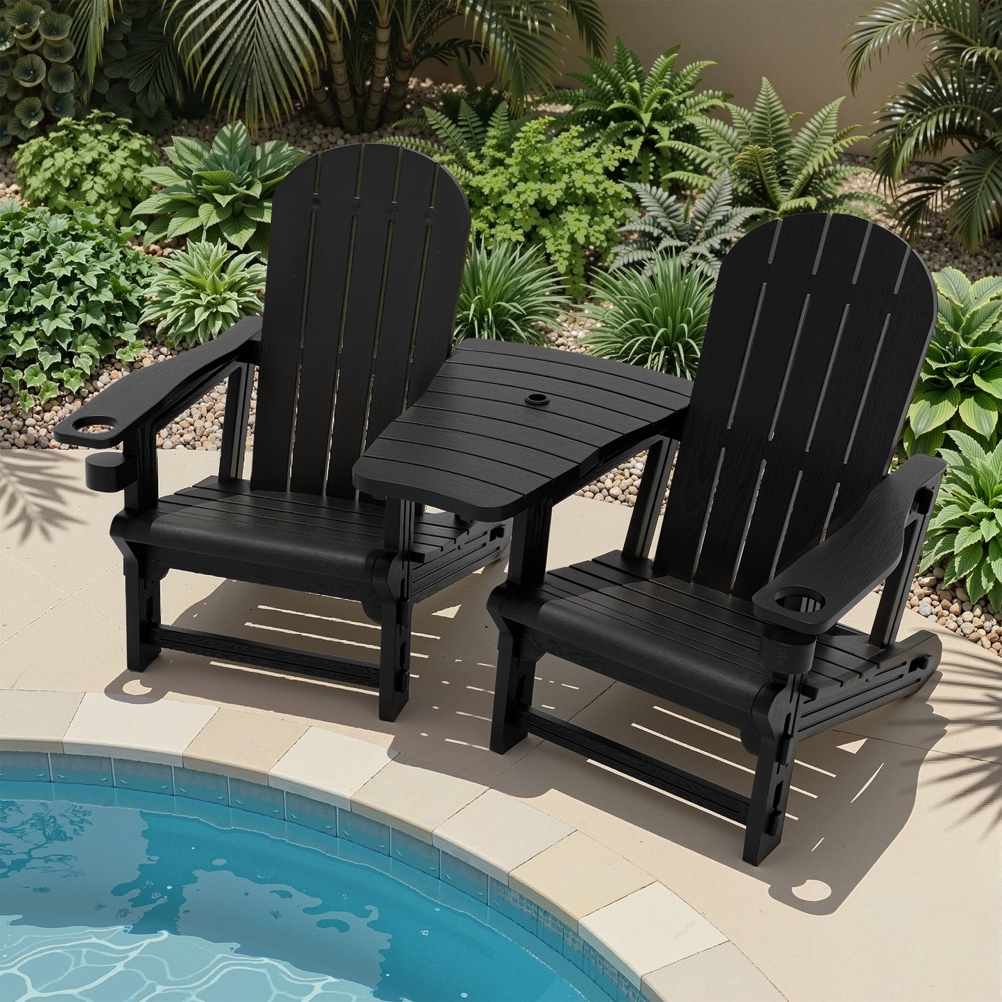 Walsunny Adirondack Chairs Set of 2 Fire Pit Chair Set with Connecting Tray Cup Holder Removable Tabletop,All-Weather HDPE Outdoor Chair Set for Patio Garden Backyard Deck Lawn Poolside
