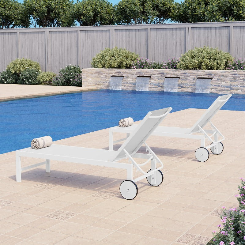 Walsunny Patio Furniture 2 Pieces Outdoor Lounge Chairs With Wheels#color_white