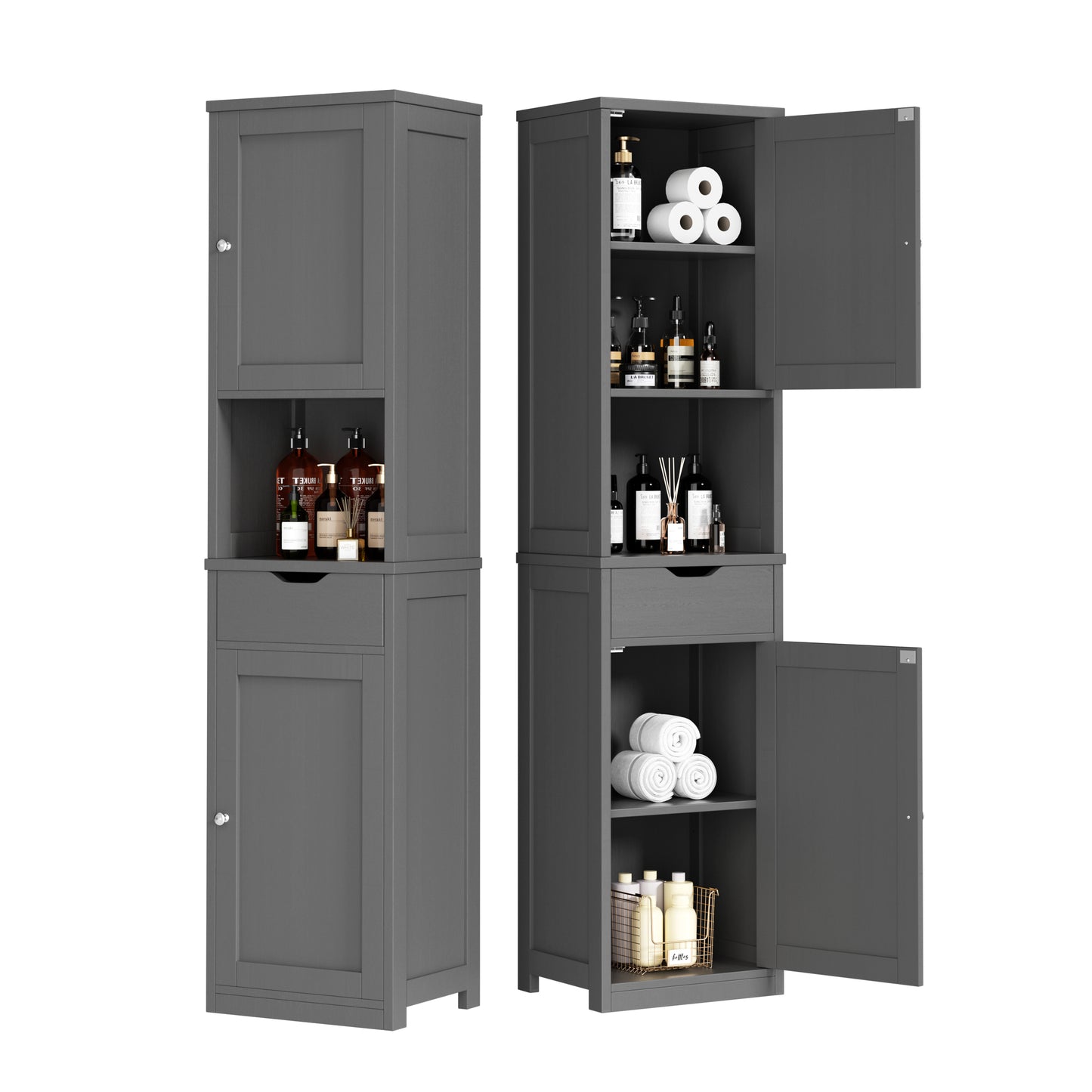 Walsunny Tall Kitchen Storage Pantry Cabinet, 64H Freestanding Bathroom Storage Cabinet, Narrow Cabinet with Adjustable Shelves, Open compartments for Small Spaces, Bathroom, Living Room