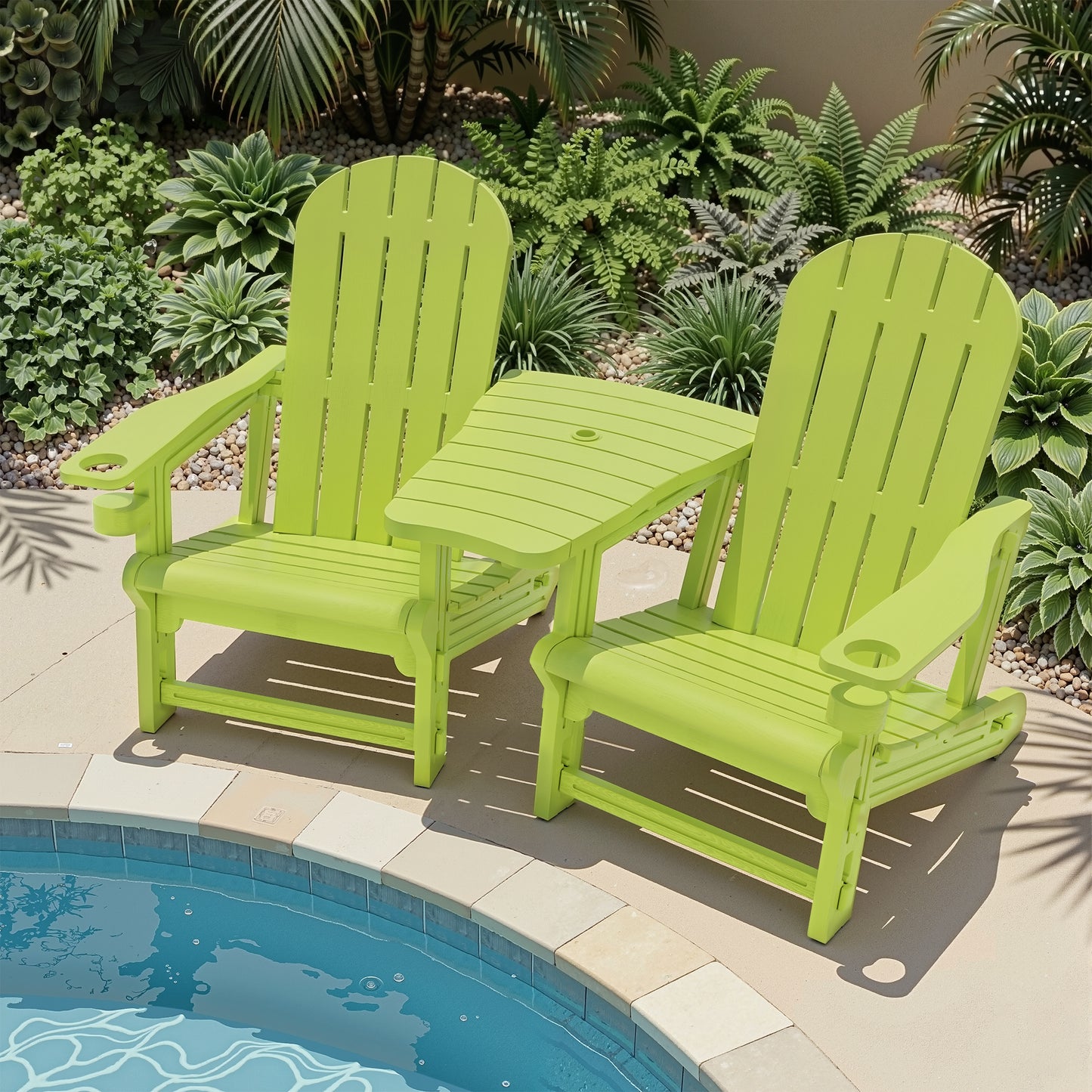 Walsunny Adirondack Chairs Set of 2 Fire Pit Chair Set with Connecting Tray Cup Holder Removable Tabletop,All-Weather HDPE Outdoor Chair Set for Patio Garden Backyard Deck Lawn Poolside