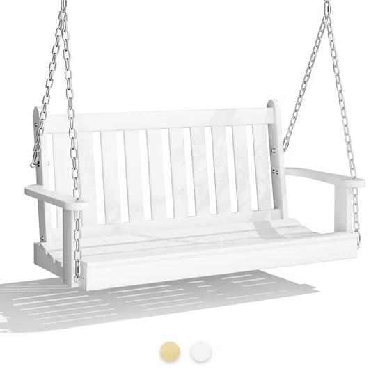 Walsunny Wooden Hanging Swing Chair Natural Wood 2-Seated Bench Swing with Hanging Chains and Cozy Armrests Patio Porch Swing
