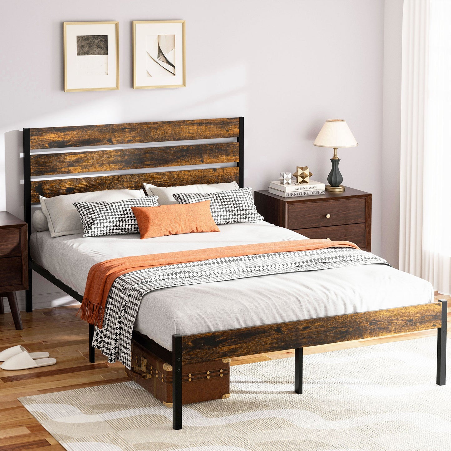 Walsunny Full Size Heavy Duty Twin Size Bed Frame with Headboard and Footboard