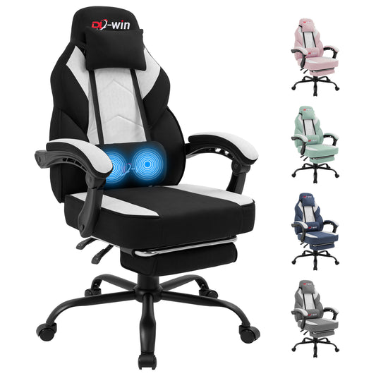 Walsunny Ergonomic Gaming Chair, Office Chair with High Back and Lumber Support, Swivel Racing Chair with Adjustable Pillows & Footrest