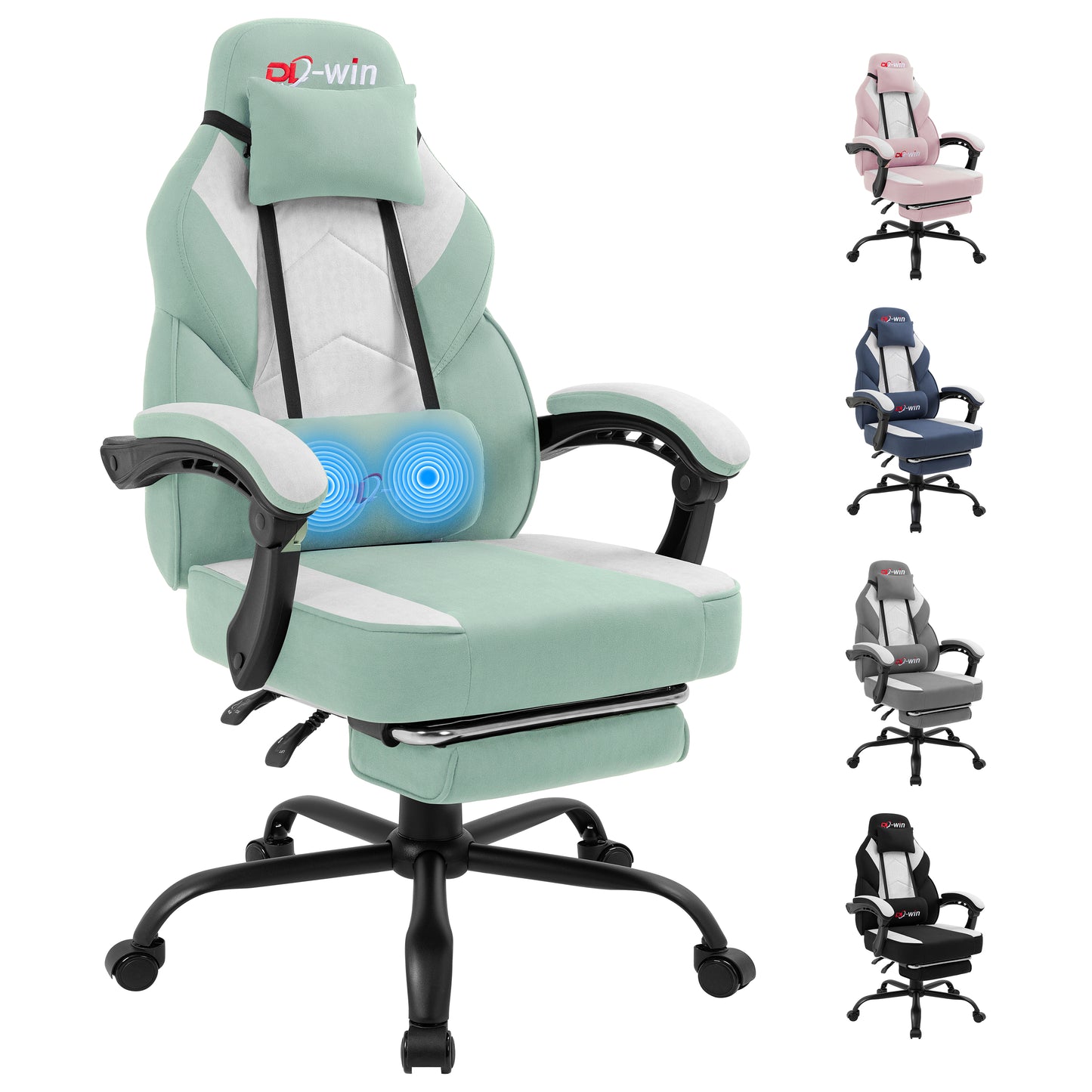 Walsunny Ergonomic Gaming Chair, Office Chair with High Back and Lumber Support, Swivel Racing Chair with Adjustable Pillows & Footrest
