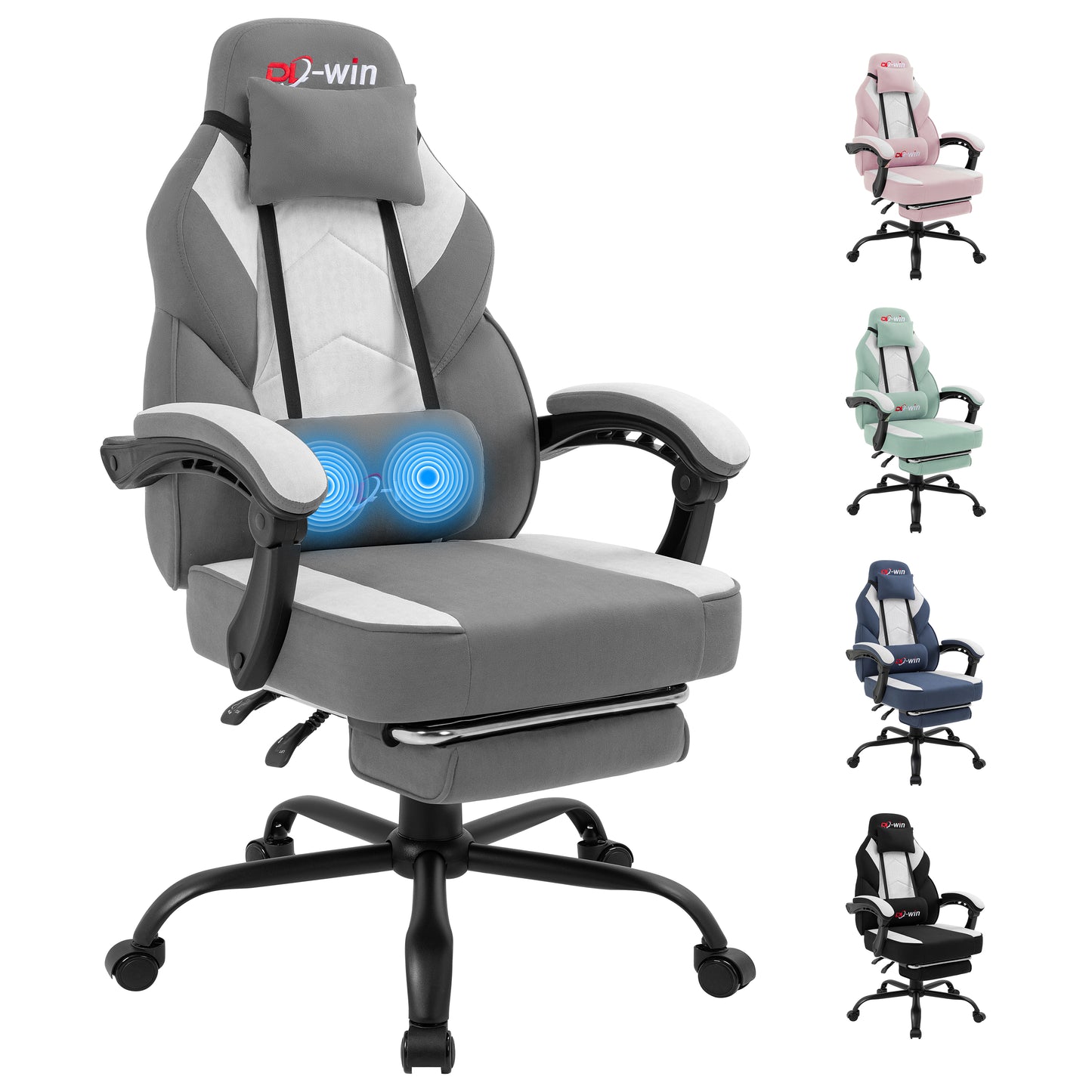 Walsunny Ergonomic Gaming Chair, Office Chair with High Back and Lumber Support, Swivel Racing Chair with Adjustable Pillows & Footrest
