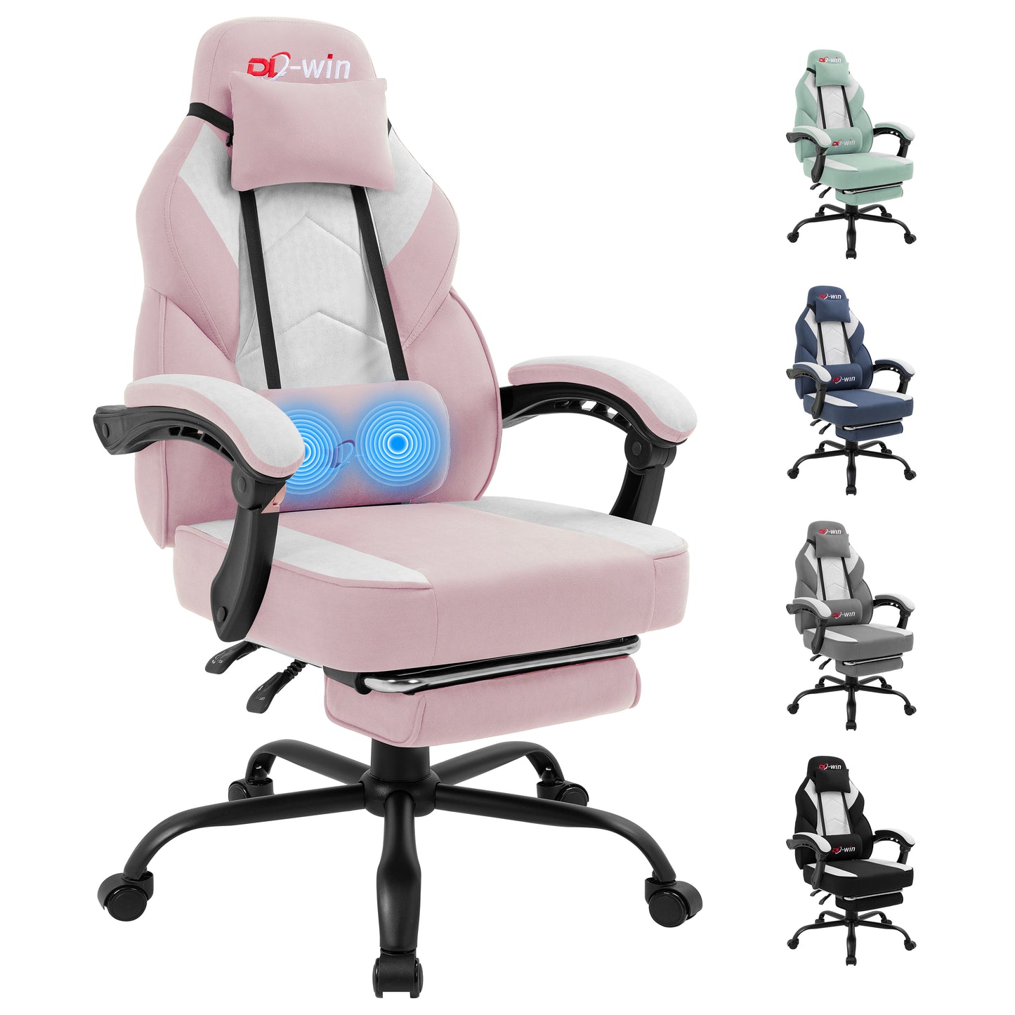Walsunny Ergonomic Gaming Chair, Office Chair with High Back and Lumber Support, Swivel Racing Chair with Adjustable Pillows & Footrest