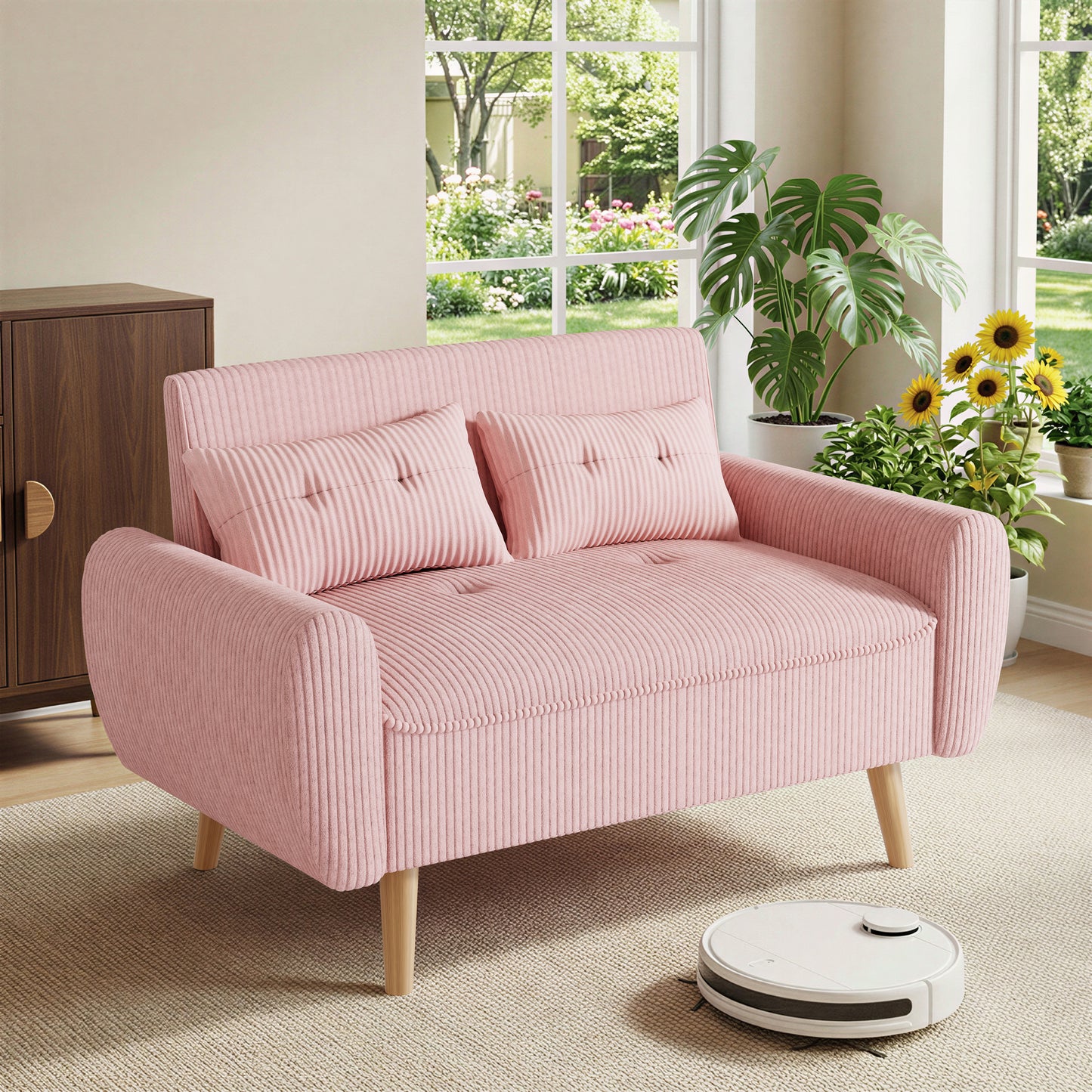 Walsunny 49" Loveseat Sofa Couch, 2-Seat Fabric Upholstered Sofa with 2 Removable Pillows, Modern Loveseat Couch, Wood Leg