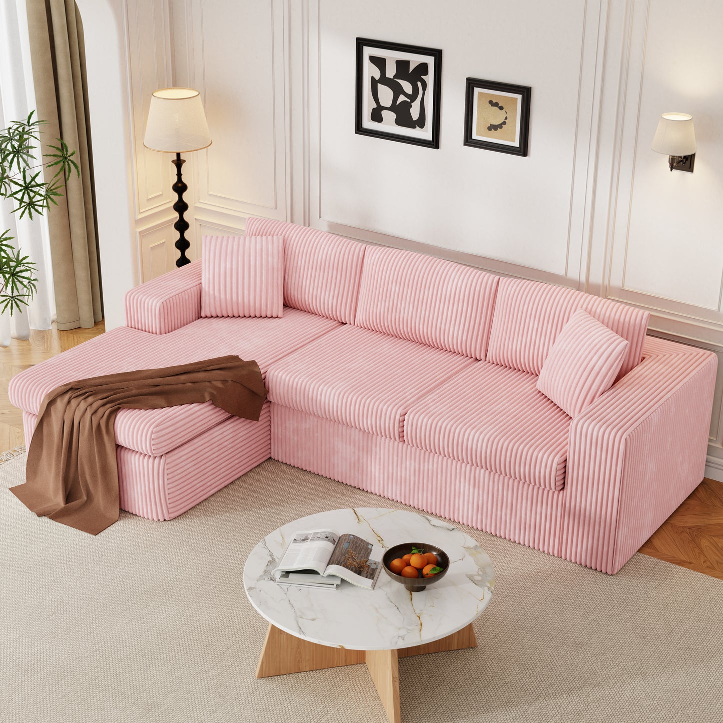 Walsunny 105" Boneless Couches for Living Room Modular Sectional Sofa L-Shape Couch with Oversized Chaise, Cloud Couch Deep Seat Memory Foam Upholstered for Bedroom, Plush Corduroy Fabric