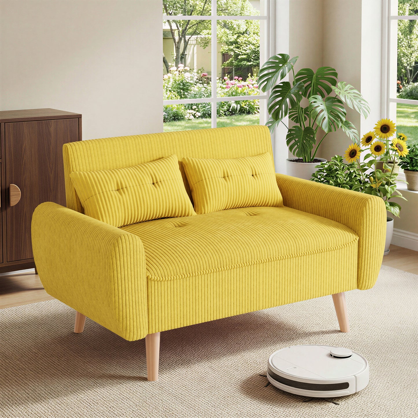 Walsunny 49" Loveseat Sofa Couch, 2-Seat Fabric Upholstered Sofa with 2 Removable Pillows, Modern Loveseat Couch, Wood Leg