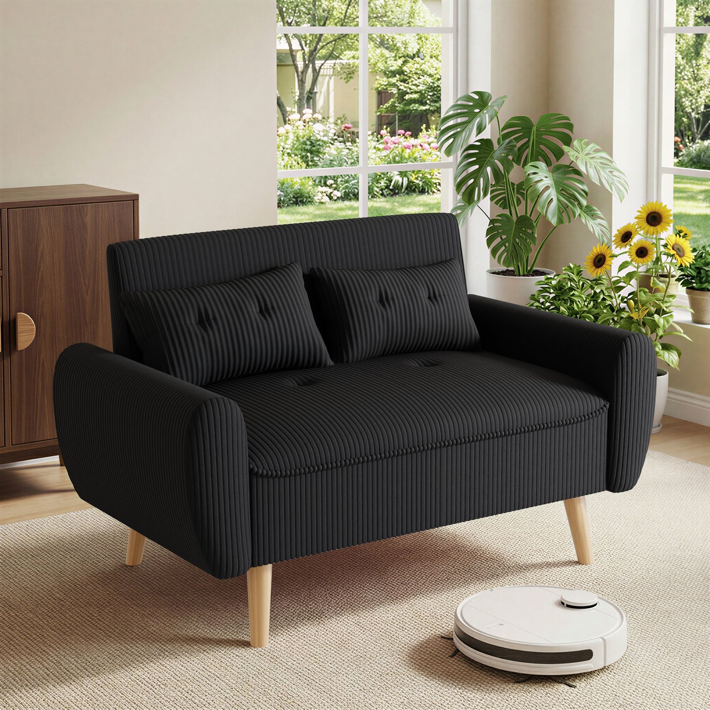 Walsunny 49" Loveseat Sofa Couch, 2-Seat Fabric Upholstered Sofa with 2 Removable Pillows, Modern Loveseat Couch, Wood Leg