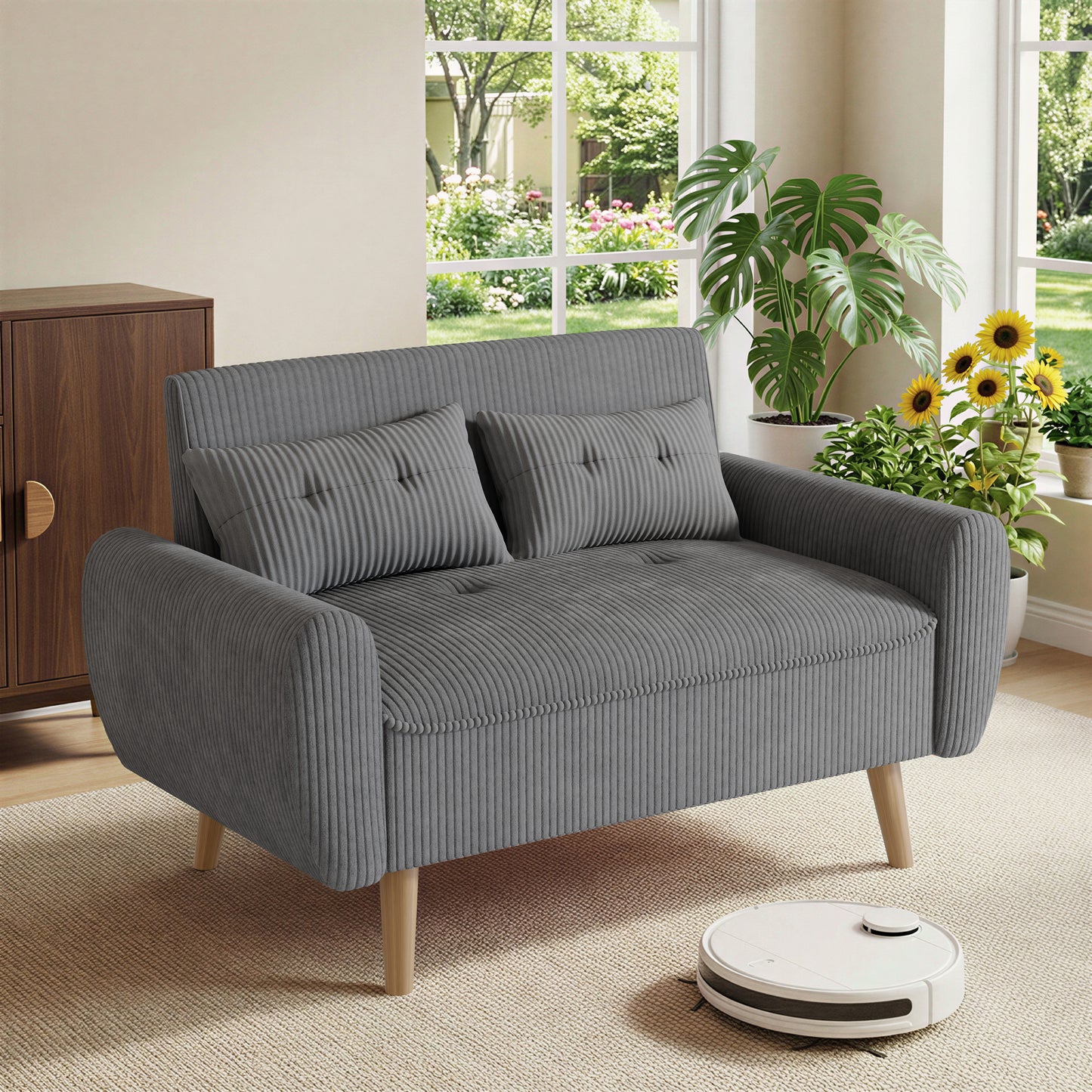 Walsunny 49" Loveseat Sofa Couch, 2-Seat Fabric Upholstered Sofa with 2 Removable Pillows, Modern Loveseat Couch, Wood Leg