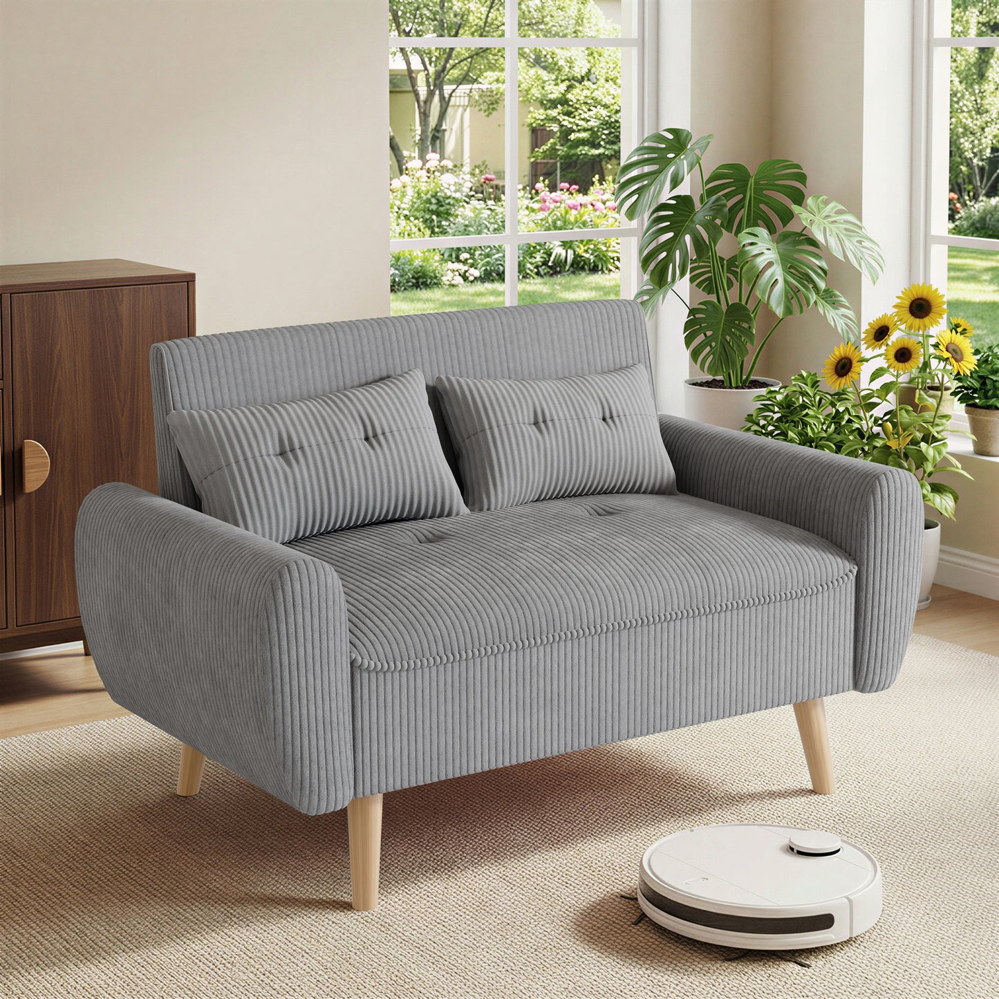Walsunny 49" Loveseat Sofa Couch, 2-Seat Fabric Upholstered Sofa with 2 Removable Pillows, Modern Loveseat Couch, Wood Leg
