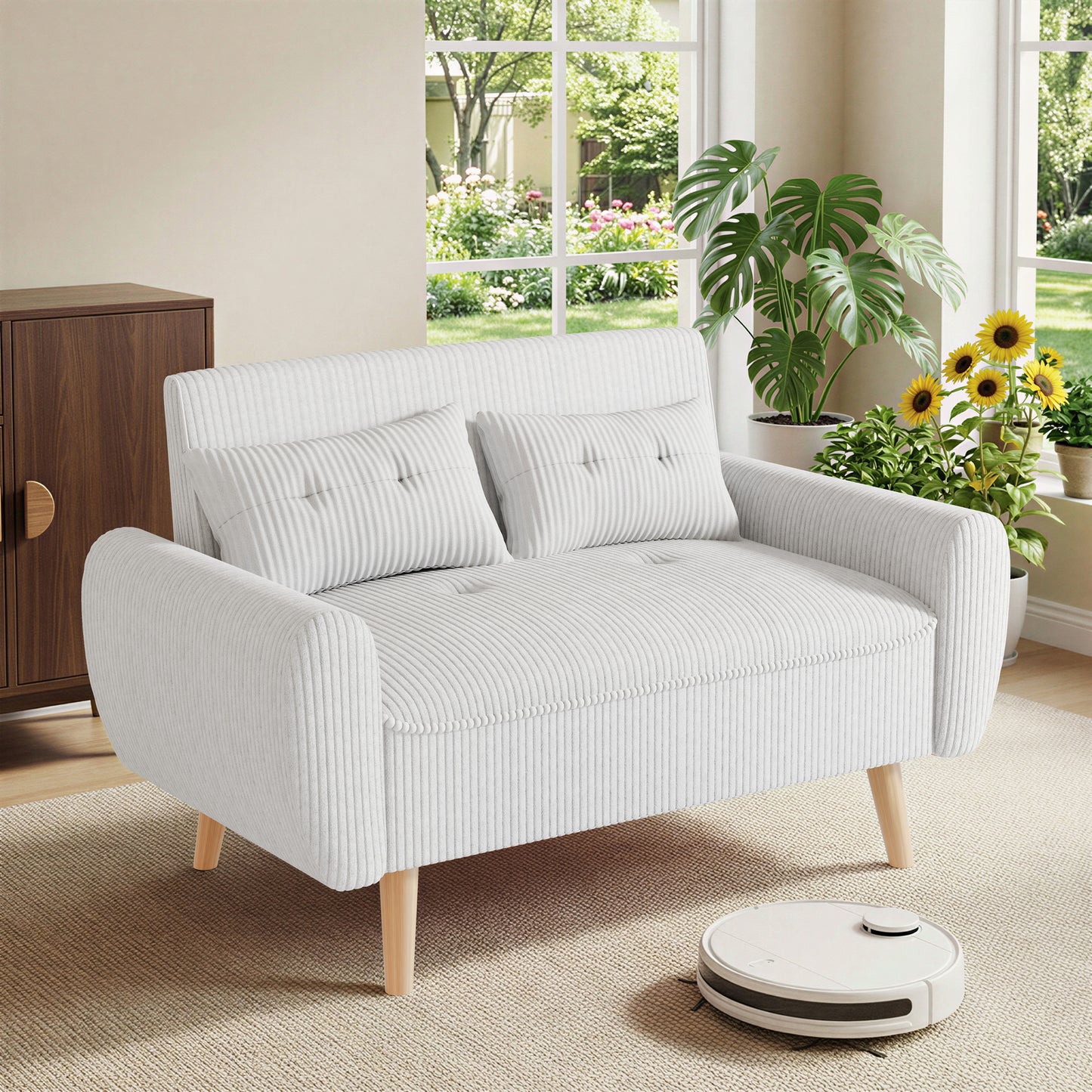 Walsunny 49" Loveseat Sofa Couch, 2-Seat Fabric Upholstered Sofa with 2 Removable Pillows, Modern Loveseat Couch, Wood Leg