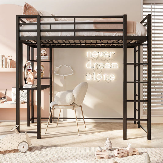 Walsunny Twin Loft Bed with Desk, Metal Bed with Huge Under Space for Kids Student Bedroom Loft Dormitory