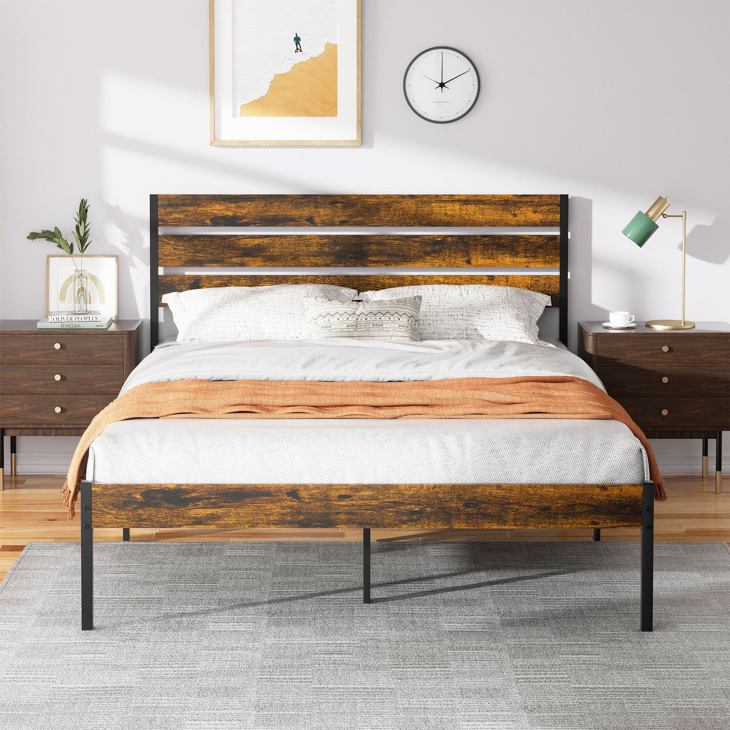 Walsunny Queen Size Heavy Duty Twin Size Bed Frame with Headboard and Footboard