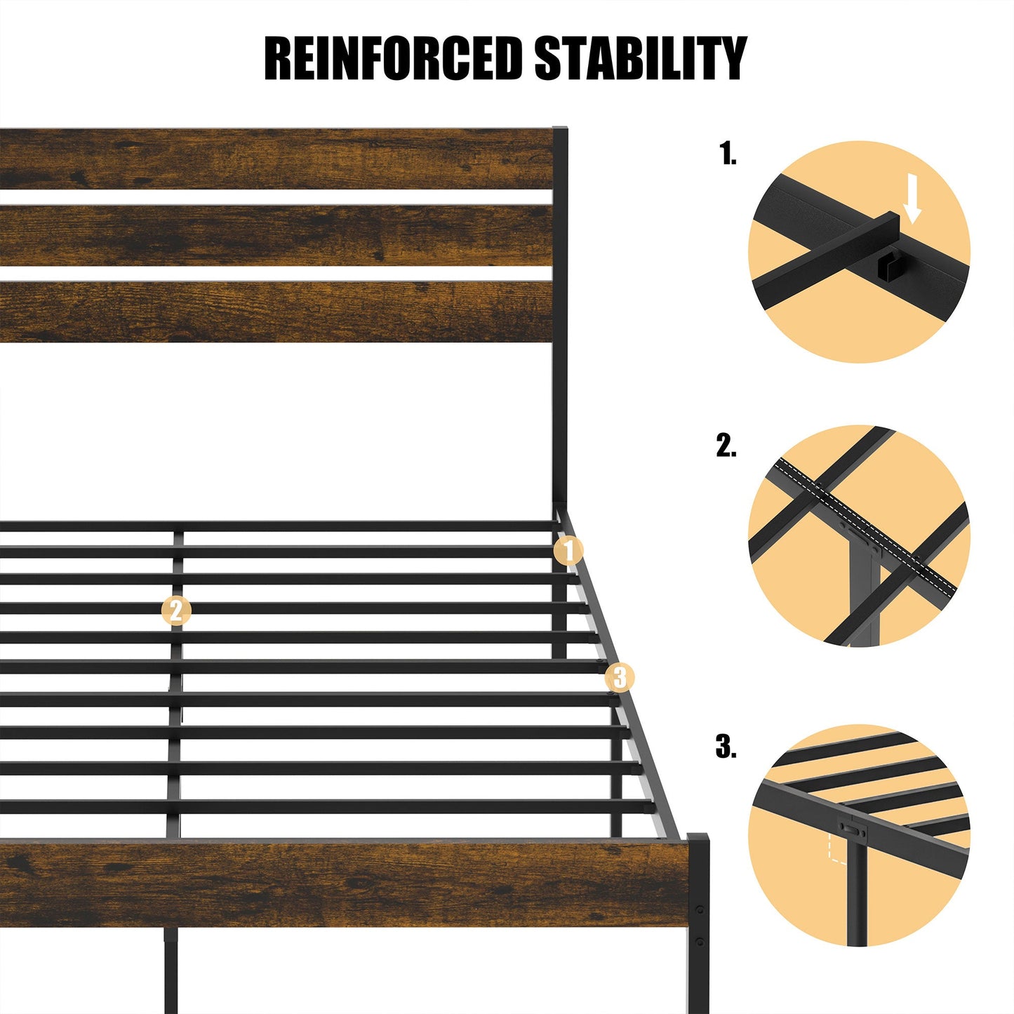 Walsunny Queen Size Heavy Duty Twin Size Bed Frame with Headboard and Footboard