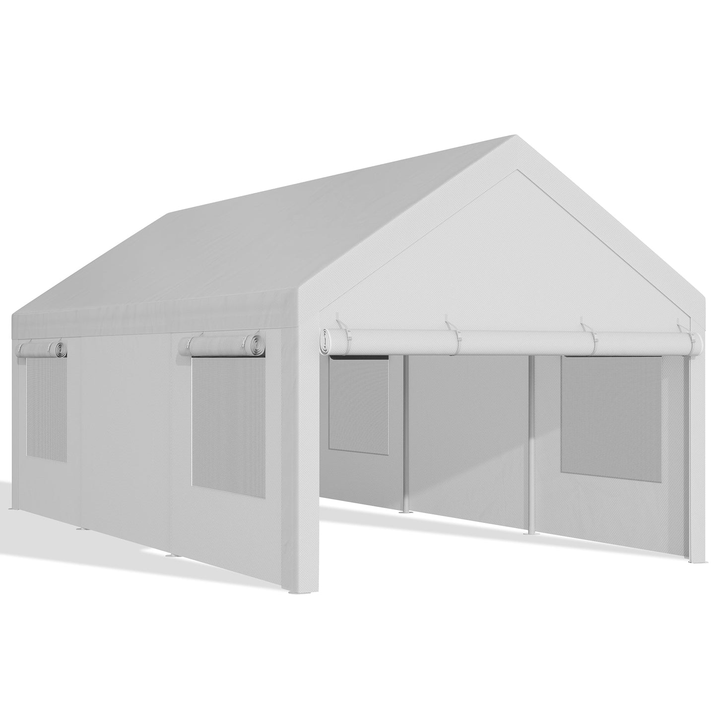 Walsunny Carport, 10x20 ft Heavy Duty Carport Canopy with Roll-up Windows, Portable Garage with Removable Sidewalls & Doors