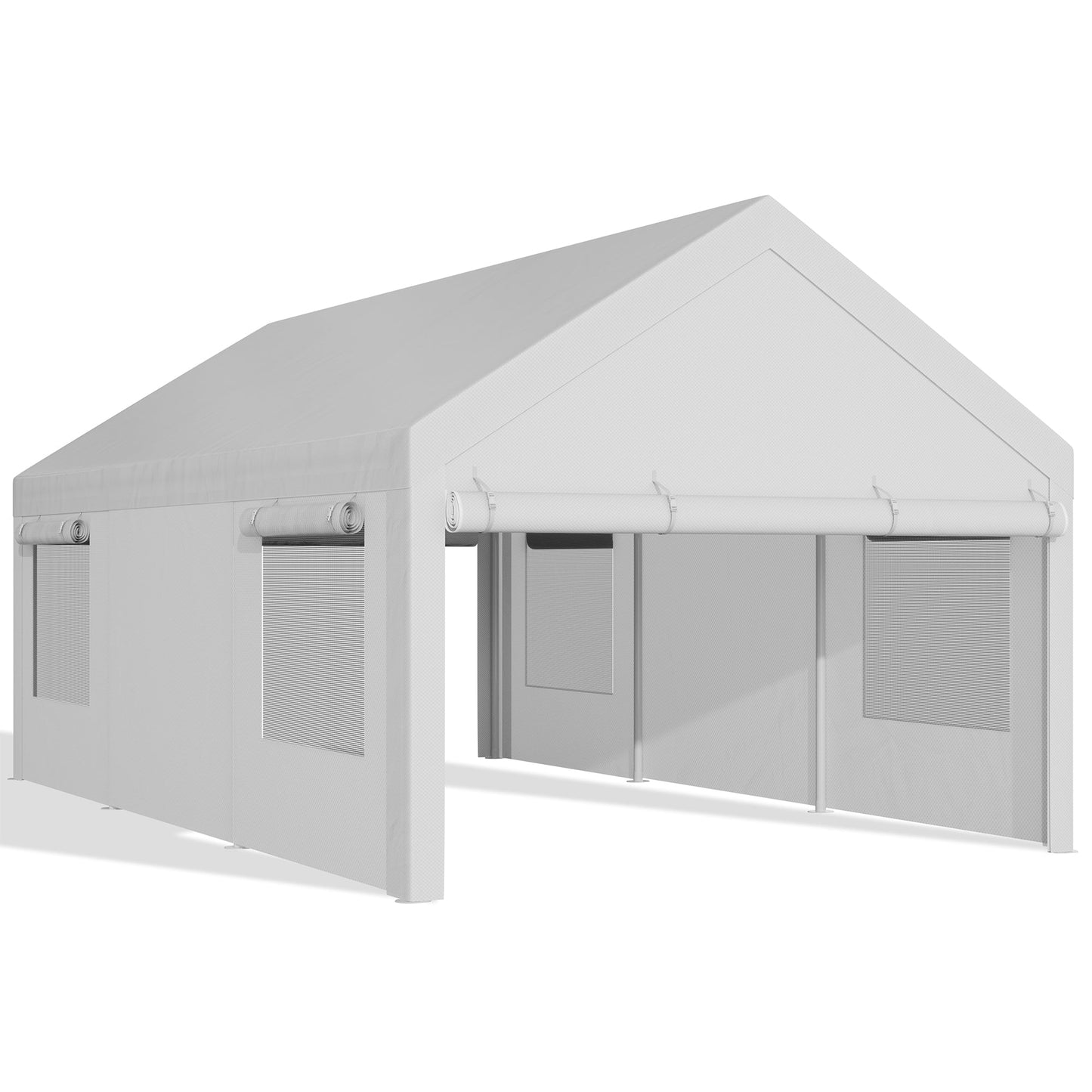 Walsunny Carport, 12x20 ft Heavy Duty Carport Canopy with Roll-up Windows, Portable Garage for Car, Truck, Boat