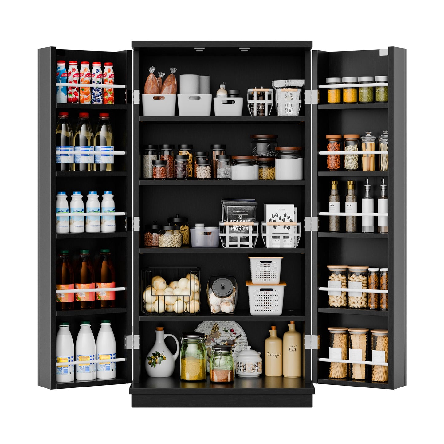 Walsunny 47" Kitchen Pantry Farmhouse Storage Cabinet with Adjustable Shelves, Racks and Doors Freestanding Kitchen Hutch Cupboard
