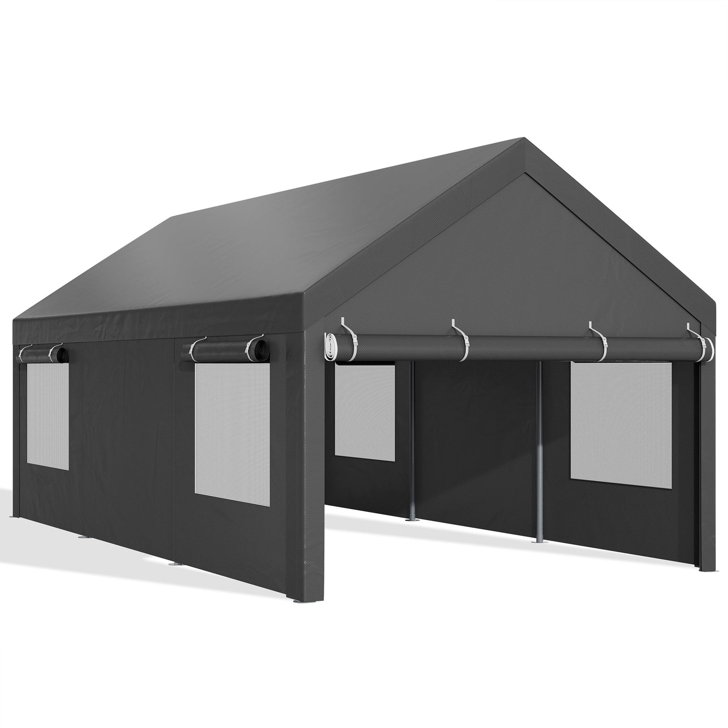 Walsunny Carport, 10x20 ft Heavy Duty Carport Canopy with Roll-up Windows, Portable Garage with Removable Sidewalls & Doors