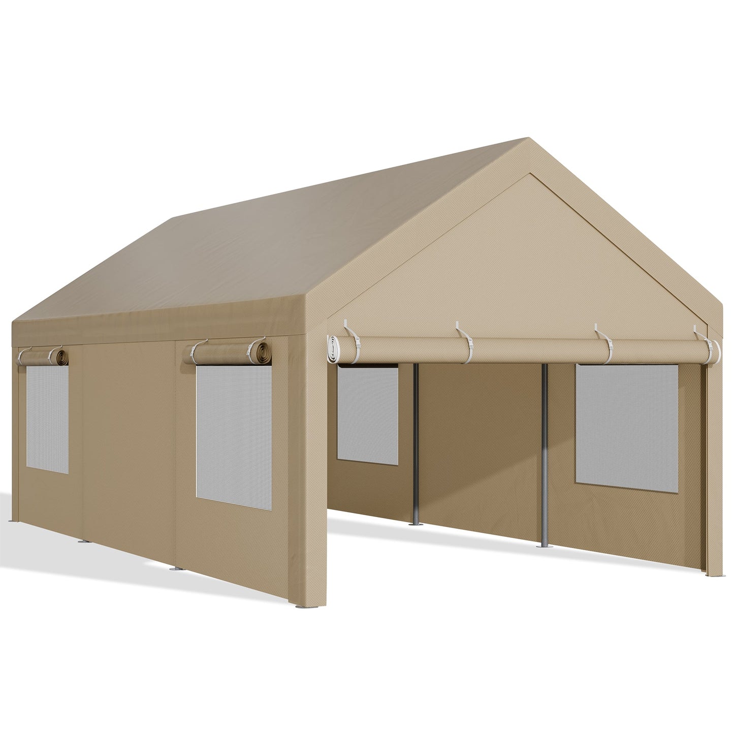 Walsunny Carport, 10x20 ft Heavy Duty Carport Canopy with Roll-up Windows, Portable Garage with Removable Sidewalls & Doors