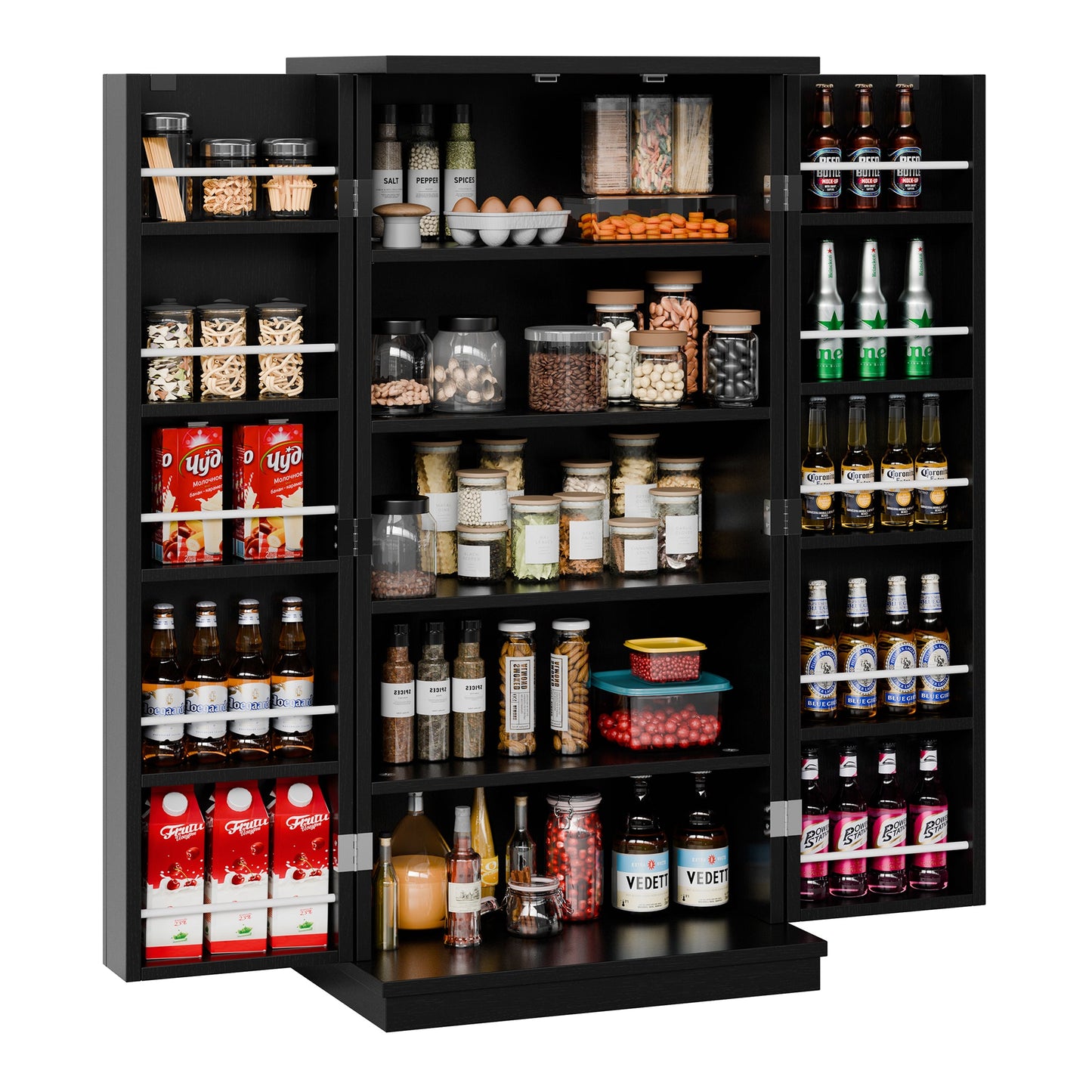 Walsunny 47" Kitchen Pantry Farmhouse Storage Cabinet with Adjustable Shelves, Racks and Doors Freestanding Kitchen Hutch Cupboard