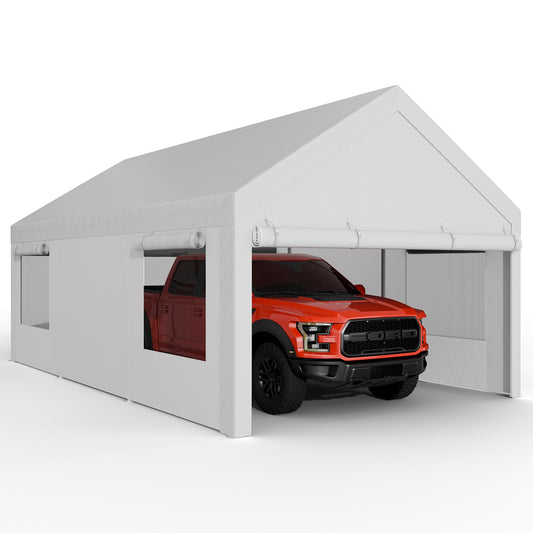 Walsunny Carport, 12x20 ft Heavy Duty Carport Canopy with Roll-up Windows, Portable Garage for Car, Truck, Boat