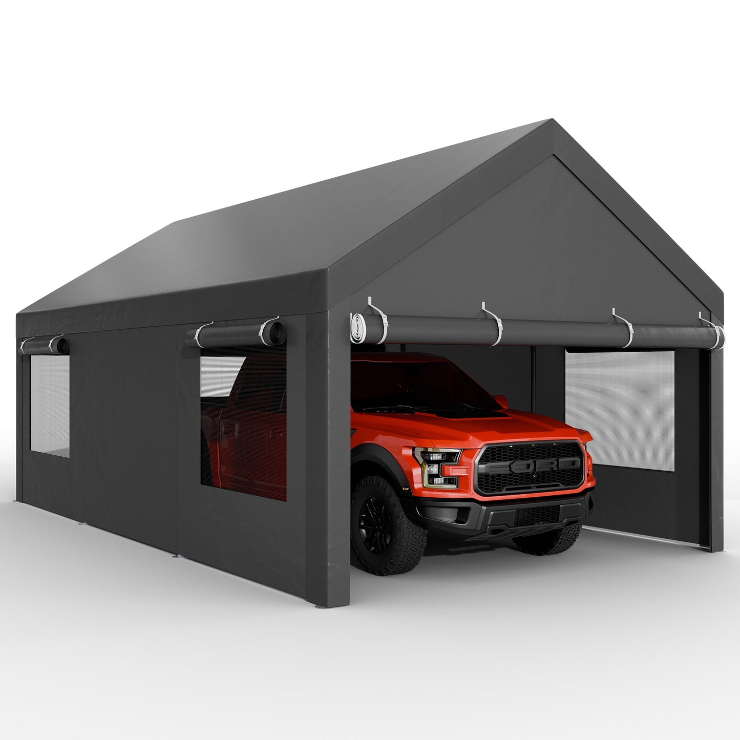 Walsunny Carport, 12x20 ft Heavy Duty Carport Canopy with Roll-up Windows, Portable Garage for Car, Truck, Boat