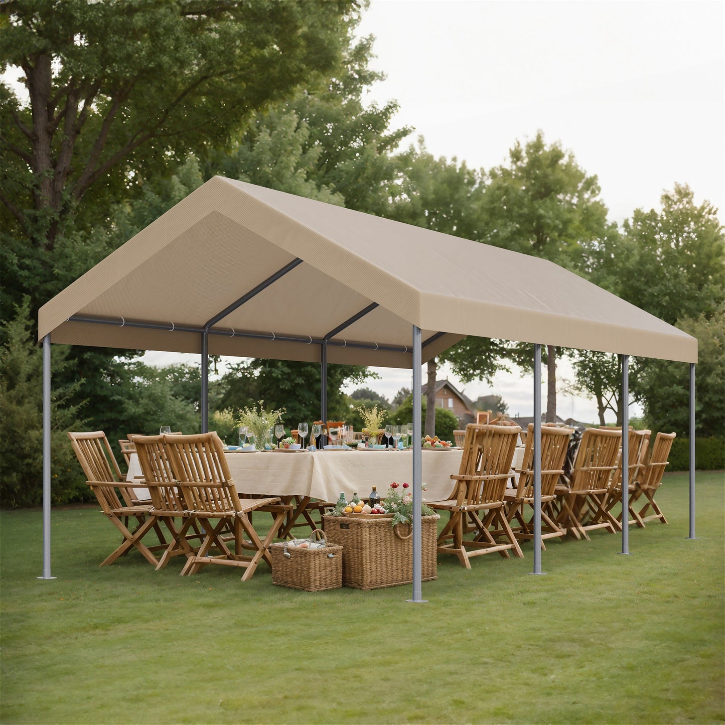 Walsunny Carport 10 x 20 ft Heavy Duty Carport Car Canopy with Powder-Coated Steel Frame,  Shelter Party Tent with 180g PE Tarp for Wedding, Garden