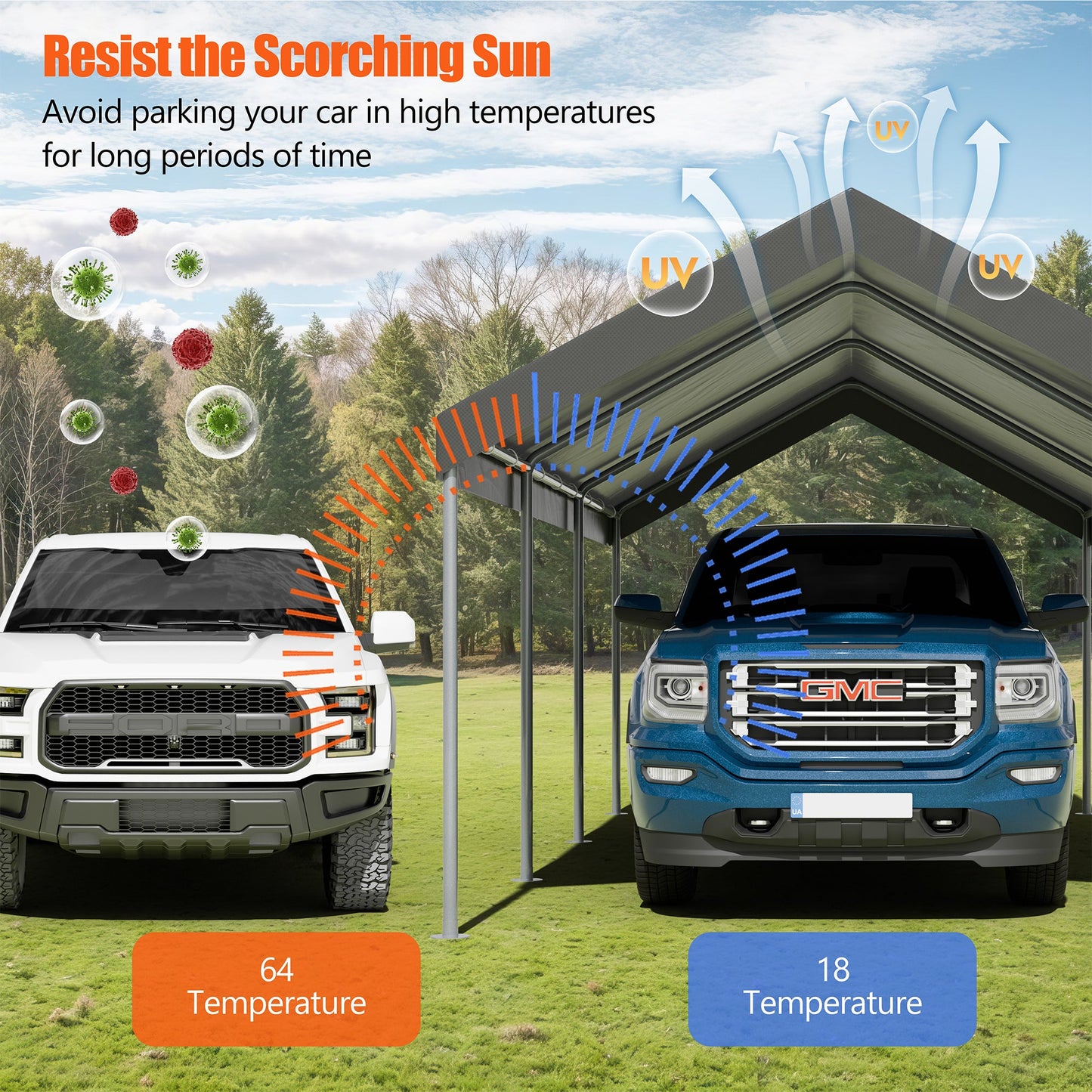 Walsunny Carport 10 x 20 ft Heavy Duty Carport Car Canopy with Powder-Coated Steel Frame,  Shelter Party Tent with 180g PE Tarp for Wedding, Garden