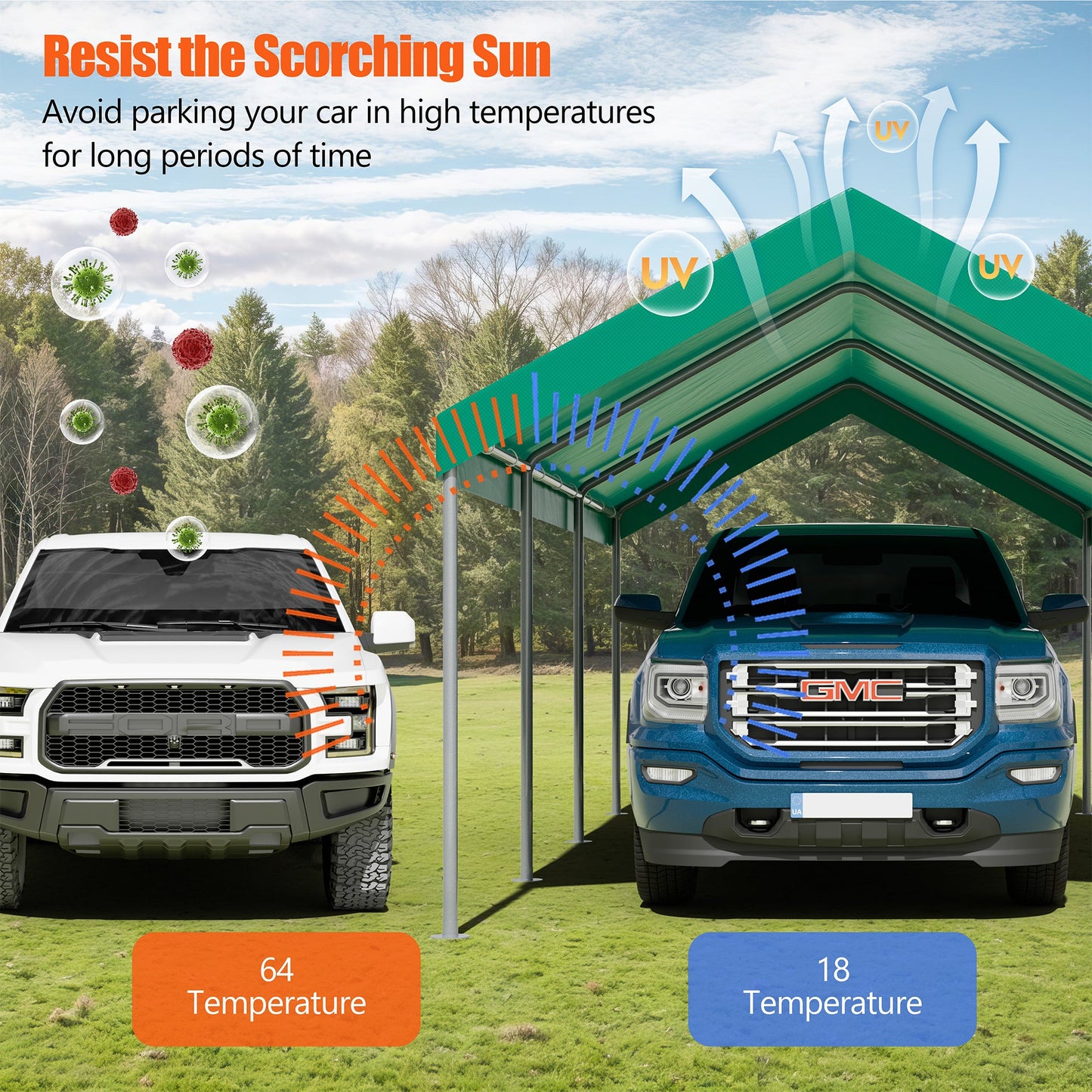Walsunny Carport 10 x 20 ft Heavy Duty Carport Car Canopy with Powder-Coated Steel Frame,  Shelter Party Tent with 180g PE Tarp for Wedding, Garden