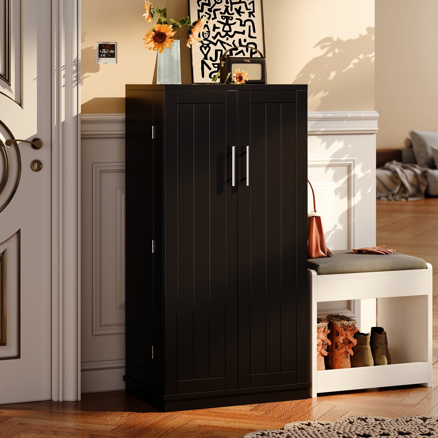 Walsunny 47" Kitchen Pantry Farmhouse Storage Cabinet with Adjustable Shelves, Racks and Doors Freestanding Kitchen Hutch Cupboard