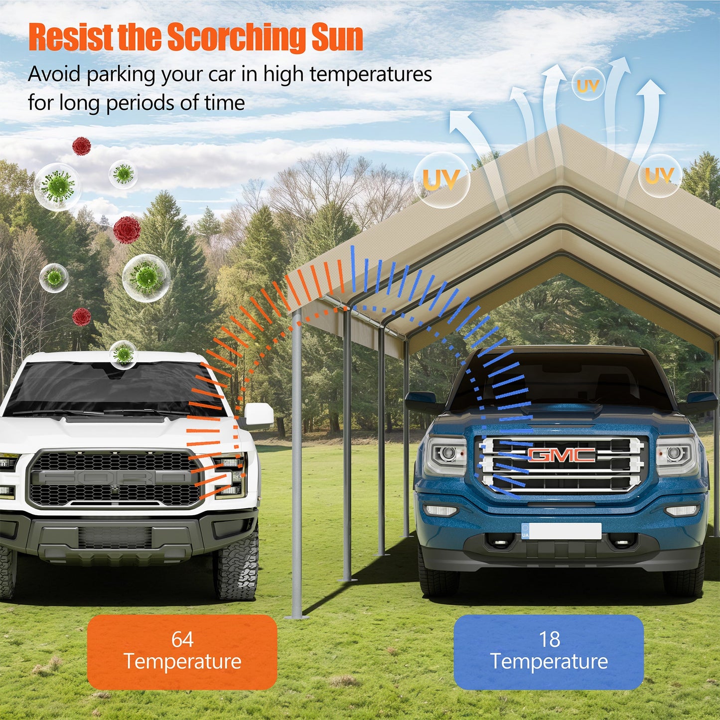Walsunny Carport 10 x 20 ft Heavy Duty Carport Car Canopy with Powder-Coated Steel Frame,  Shelter Party Tent with 180g PE Tarp for Wedding, Garden