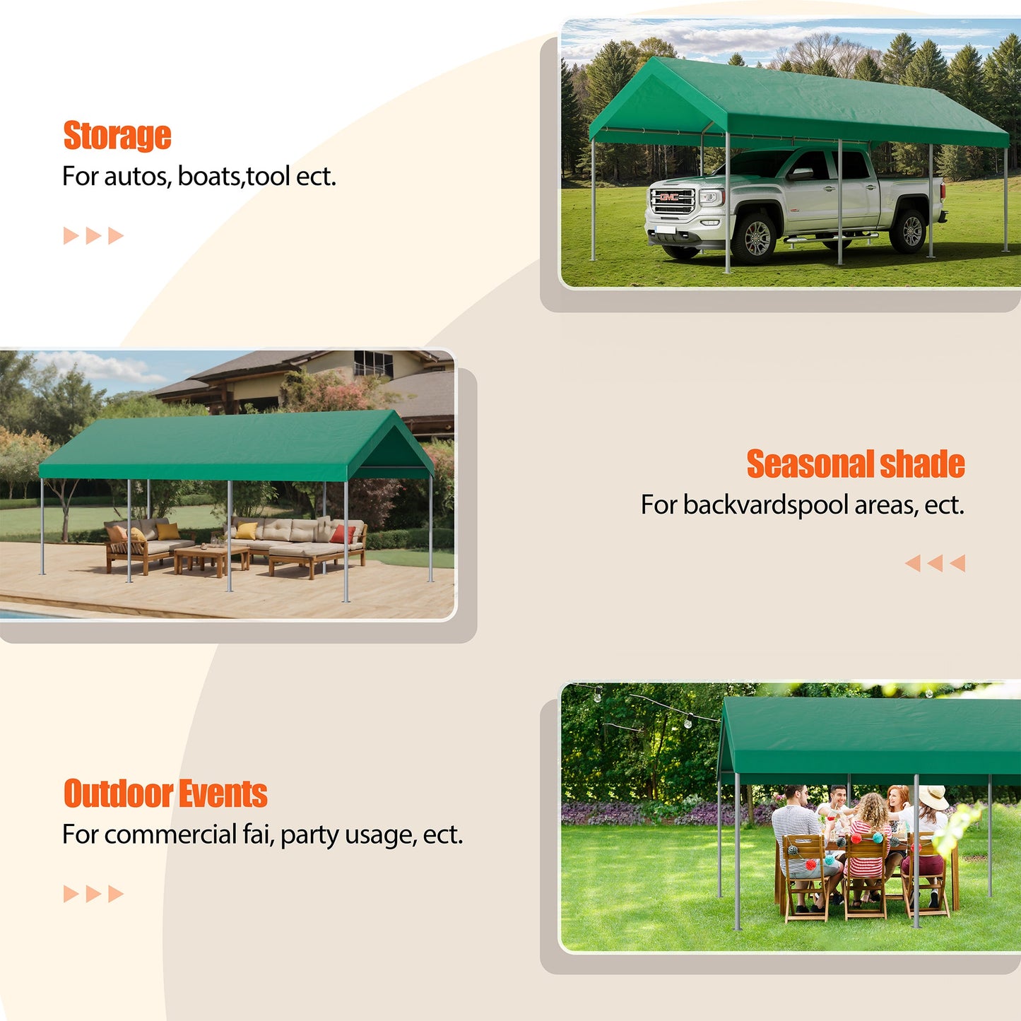 Walsunny Carport 10 x 20 ft Heavy Duty Carport Car Canopy with Powder-Coated Steel Frame,  Shelter Party Tent with 180g PE Tarp for Wedding, Garden