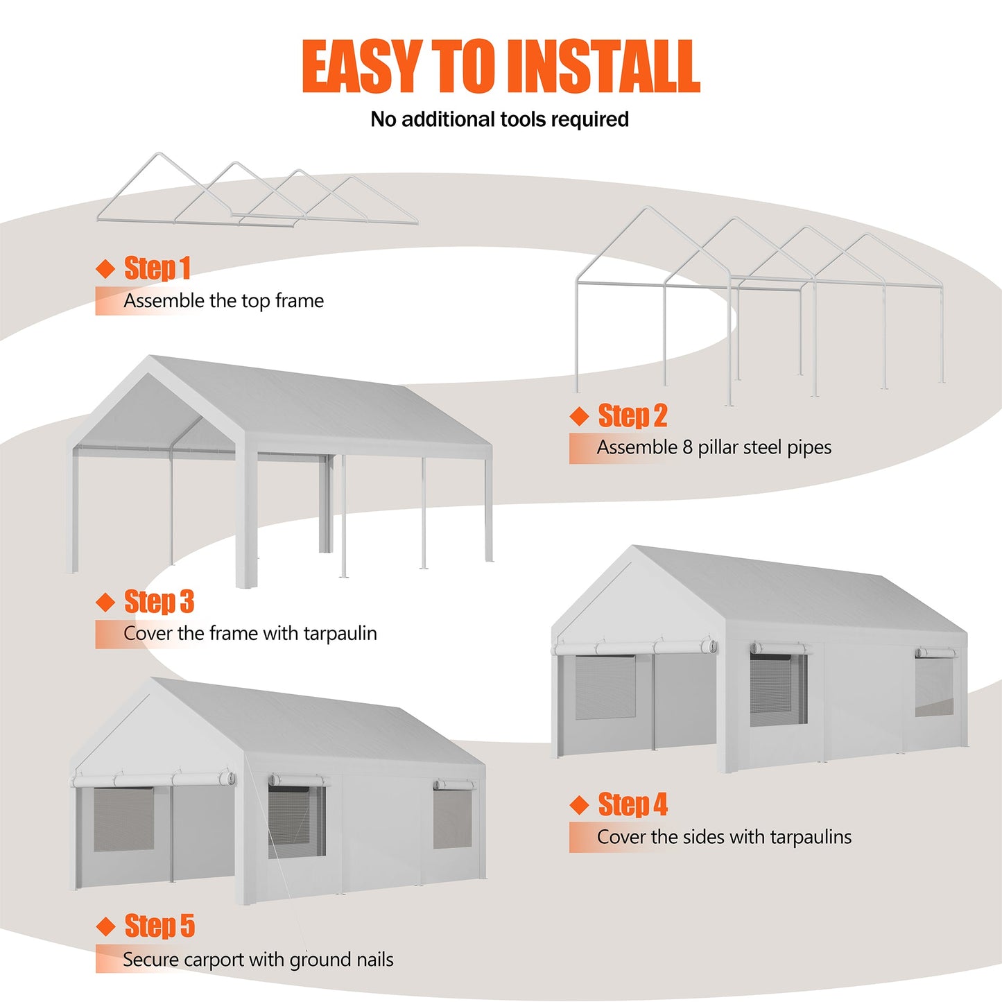 Walsunny Carport, 12x20 ft Heavy Duty Carport Canopy with Roll-up Windows, Portable Garage for Car, Truck, Boat