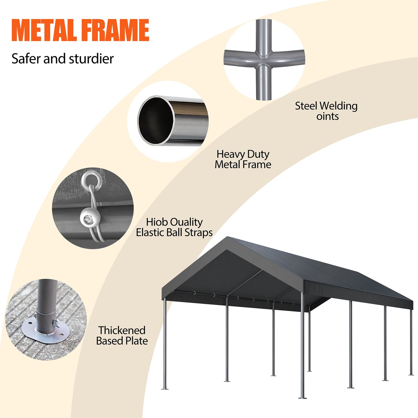 Walsunny Carport 10 x 20 ft Heavy Duty Carport Car Canopy with Powder-Coated Steel Frame,  Shelter Party Tent with 180g PE Tarp for Wedding, Garden