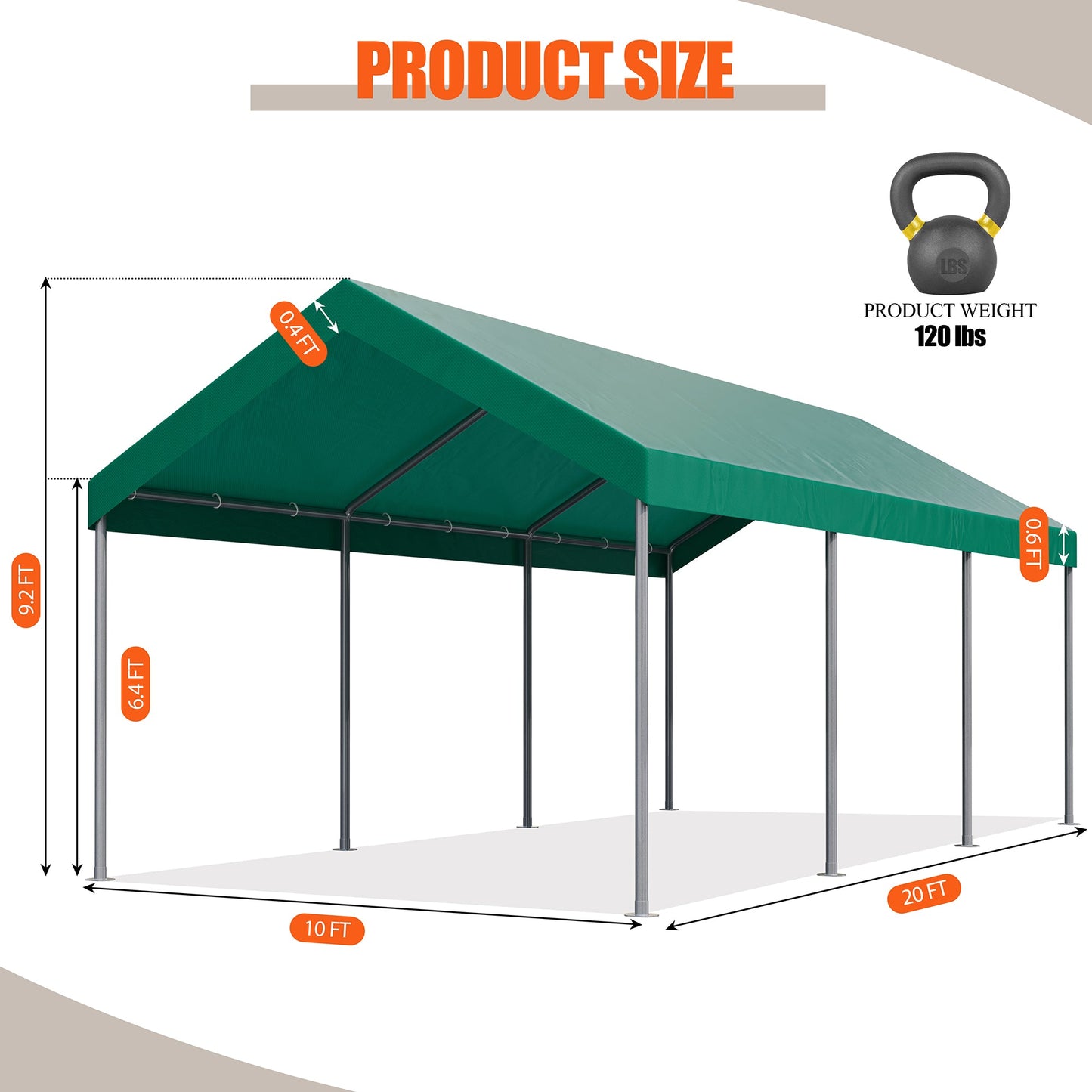Walsunny Carport 10 x 20 ft Heavy Duty Carport Car Canopy with Powder-Coated Steel Frame,  Shelter Party Tent with 180g PE Tarp for Wedding, Garden