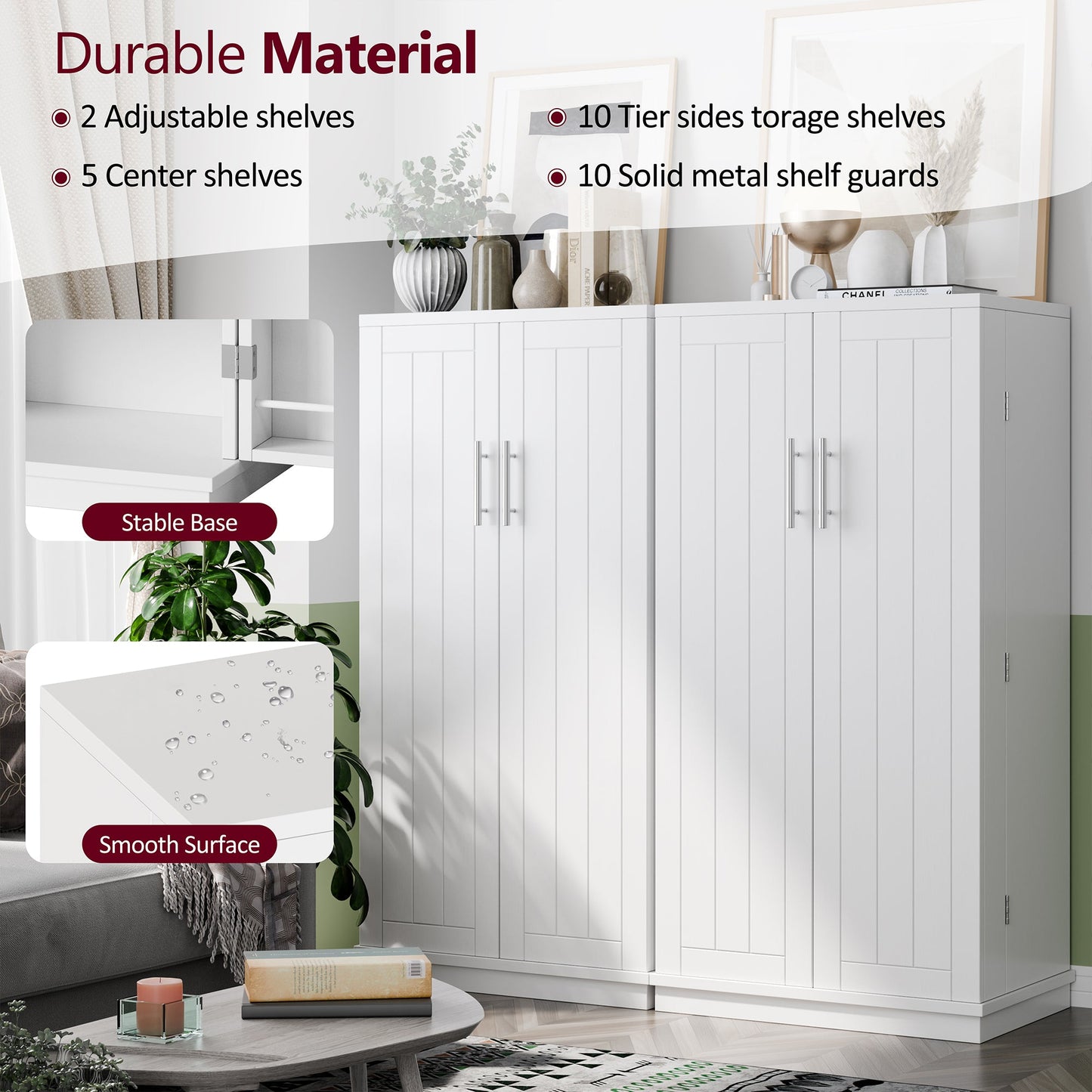 Walsunny 47" Kitchen Pantry Farmhouse Storage Cabinet with Adjustable Shelves, Racks and Doors Freestanding Kitchen Hutch Cupboard
