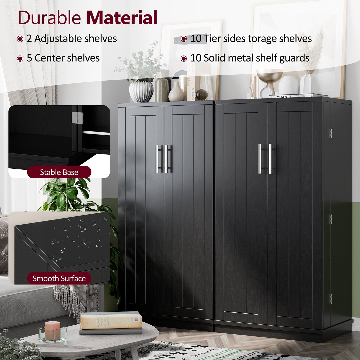 Walsunny 47" Kitchen Pantry Farmhouse Storage Cabinet with Adjustable Shelves, Racks and Doors Freestanding Kitchen Hutch Cupboard