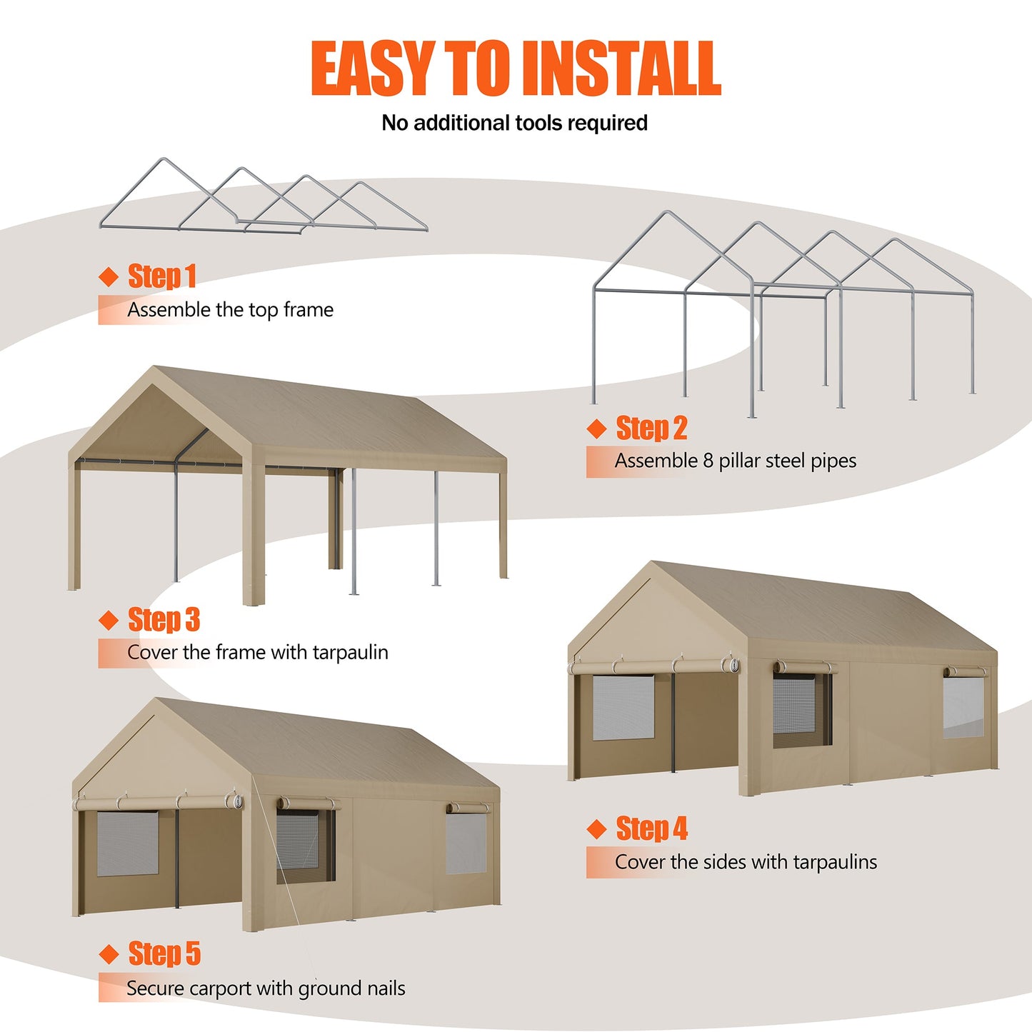 Walsunny Carport, 12x20 ft Heavy Duty Carport Canopy with Roll-up Windows, Portable Garage for Car, Truck, Boat