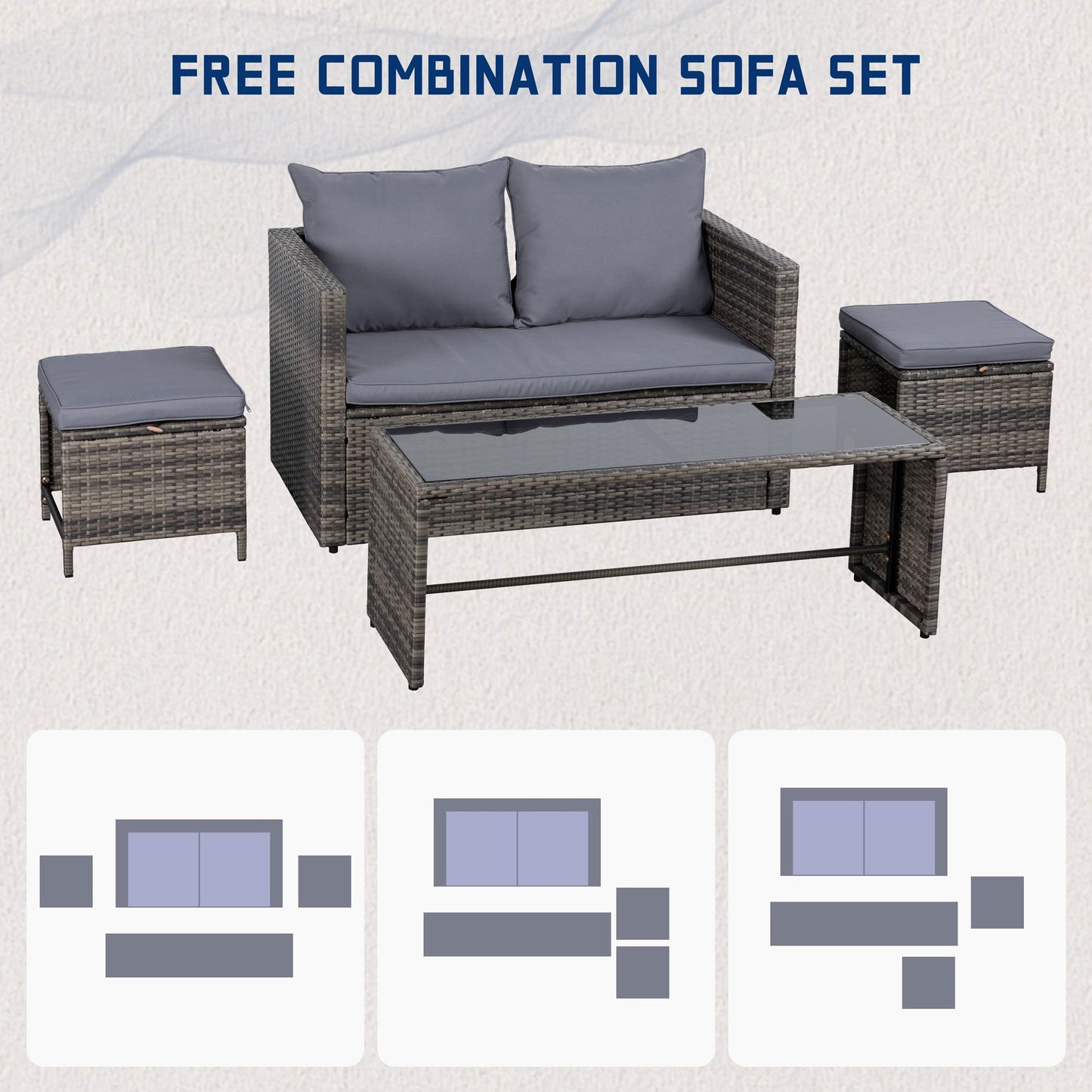 Walsunny 4 Piece Patio Furniture Set Outdoor Wicker Conversation Set Rattan Sectional Sofa with Cushions & Coffee Table