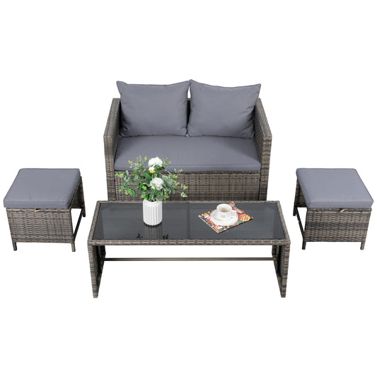 Walsunny 4 Piece Patio Furniture Set Outdoor Wicker Conversation Set Rattan Sectional Sofa with Cushions & Coffee Table