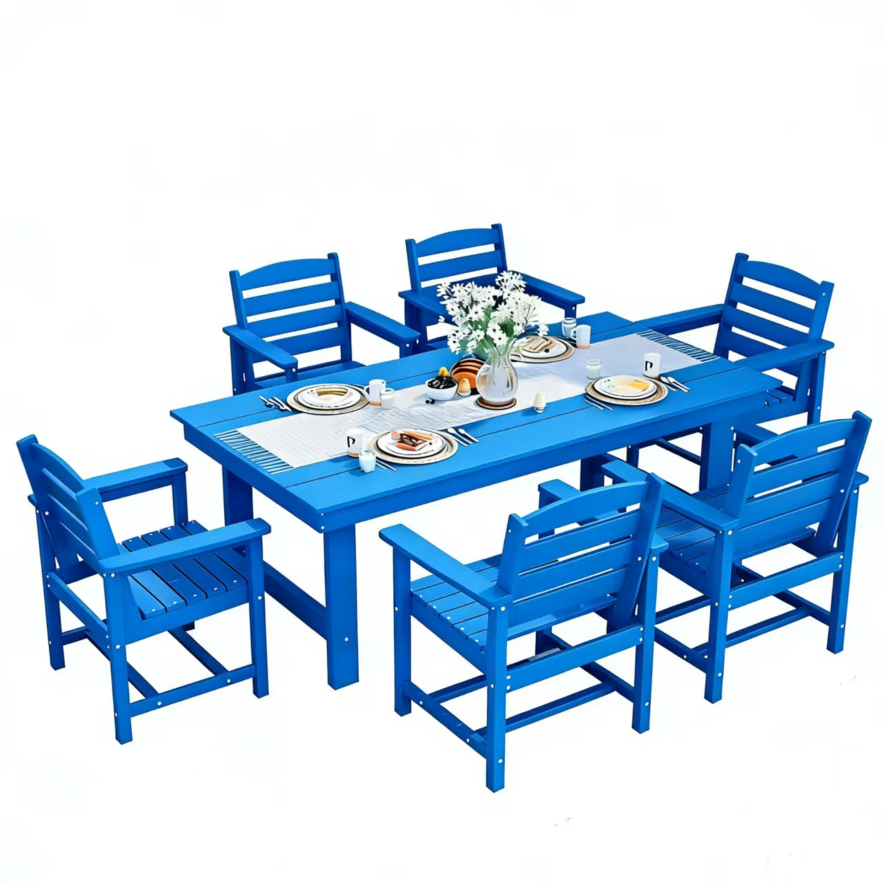 Walsunny 5/7-Piece Polywood Outdoor Dining Furniture,All-Weather HDPE Patio Furniture Set,Dining Table Set with Umbrella Hole,Black