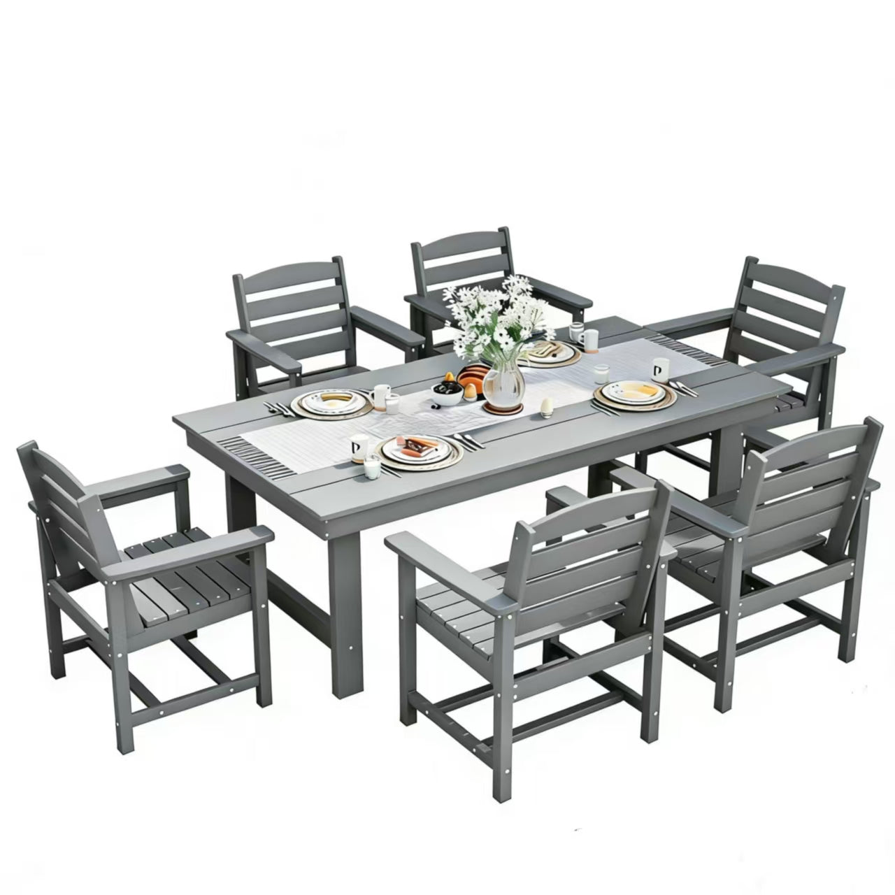Walsunny 5/7-Piece Polywood Outdoor Dining Furniture,All-Weather HDPE Patio Furniture Set,Dining Table Set with Umbrella Hole,Black
