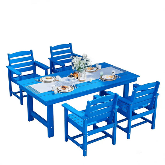 Walsunny 5/7-Piece Polywood Outdoor Dining Furniture,All-Weather HDPE Patio Furniture Set,Dining Table Set with Umbrella Hole,Black