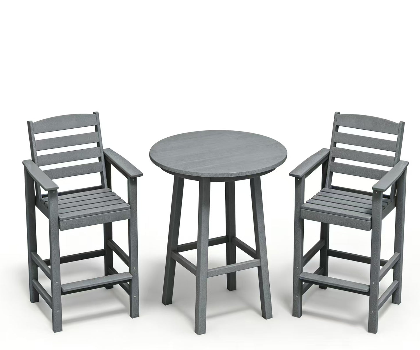 Walsunny Polywood Outdoor Bar Furniture Set,HDPE Tall Adirondack Chairs Set of 3,All Weather Bar Stool Set for Patio Balcony,Poolside, Garden,Black