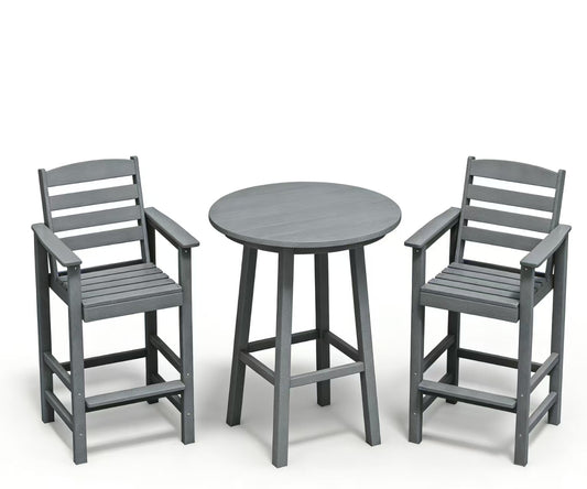 Walsunny Polywood Outdoor Bar Furniture Set,HDPE Tall Adirondack Chairs Set of 3,All Weather Bar Stool Set for Patio Balcony,Poolside, Garden,Black