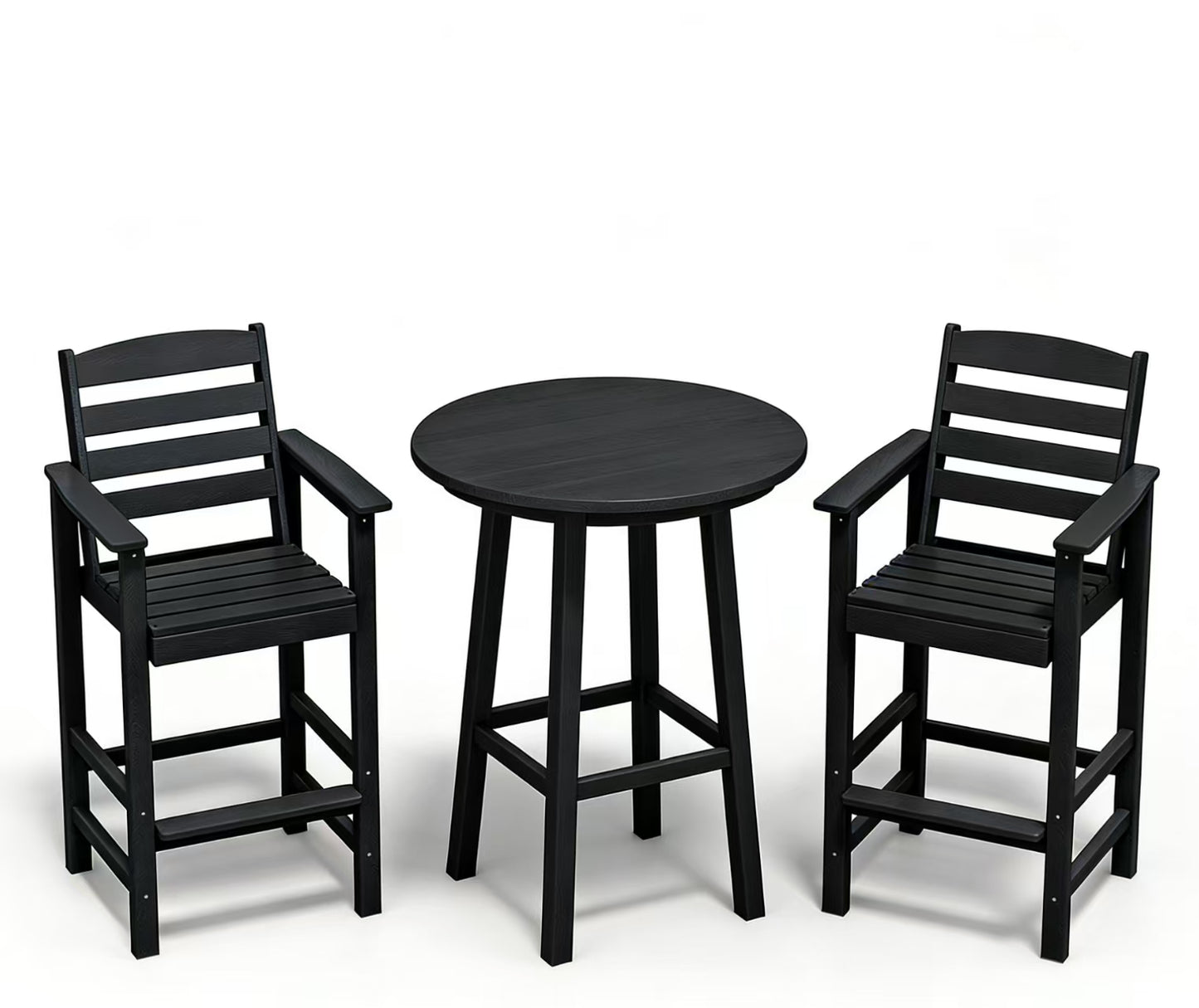 Walsunny Polywood Outdoor Bar Furniture Set,HDPE Tall Adirondack Chairs Set of 3,All Weather Bar Stool Set for Patio Balcony,Poolside, Garden,Black